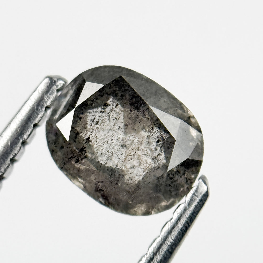 0.76 Ct Oval Rose Cut Grey Natural Salt and Pepper Diamond
