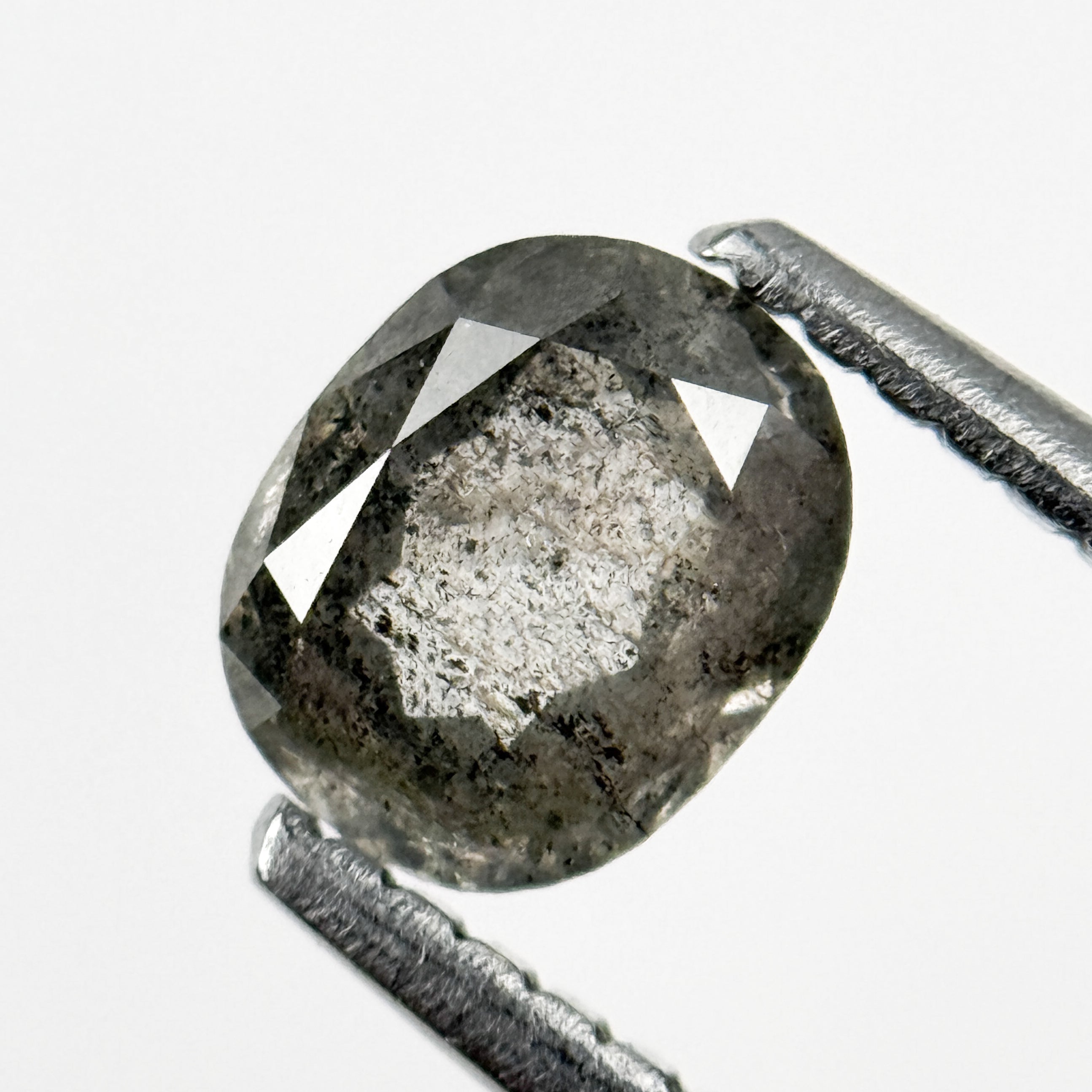 0.76 Ct Oval Rose Cut Grey Natural Salt and Pepper Diamond