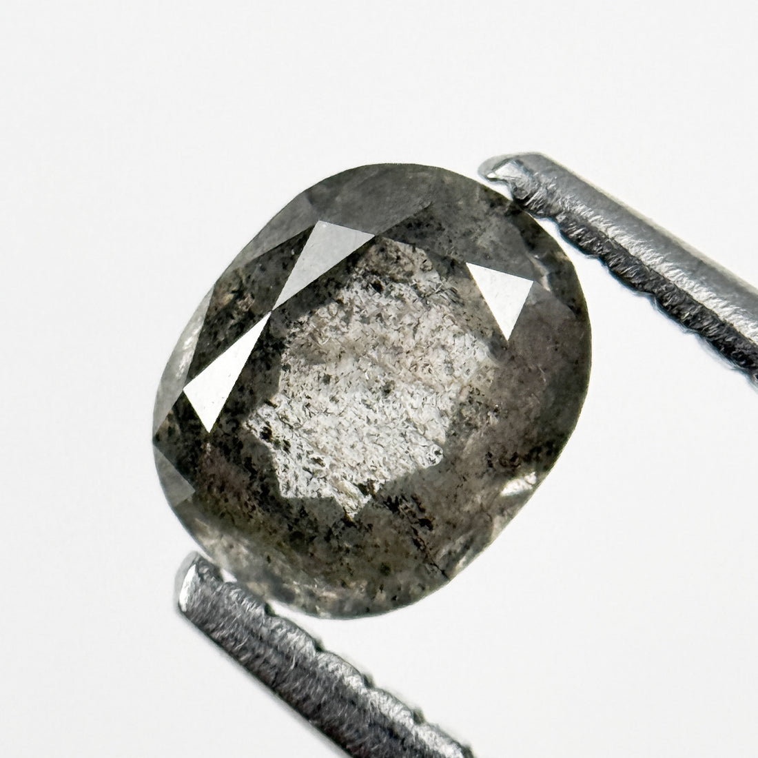 0.76 Ct Oval Rose Cut Grey Natural Salt and Pepper Diamond
