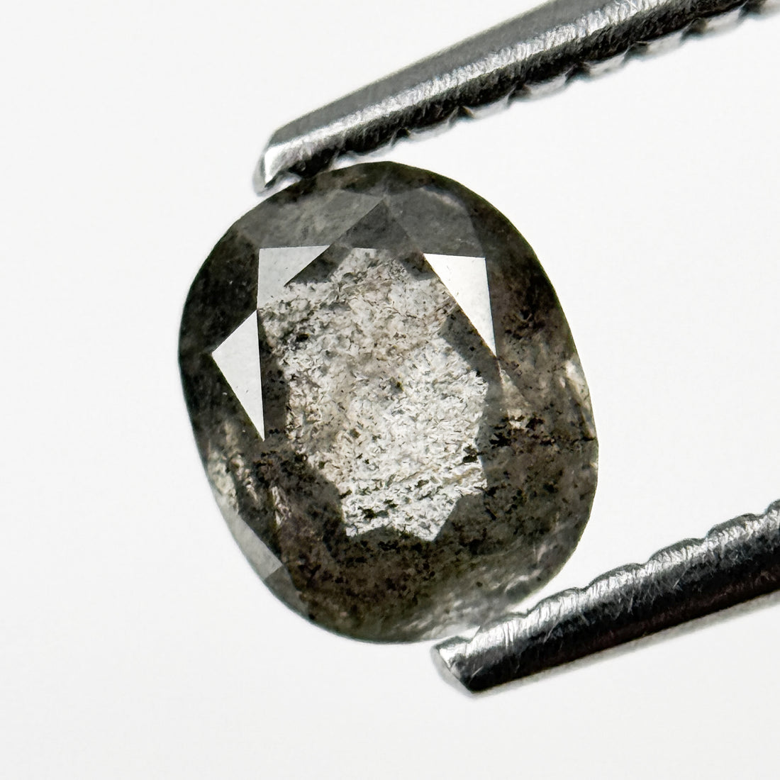 0.76 Ct Oval Rose Cut Grey Natural Salt and Pepper Diamond