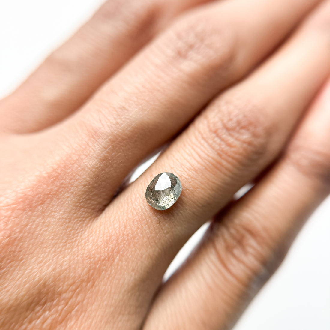 0.76 Ct Oval Rose Cut Grey Natural Salt and Pepper Diamond