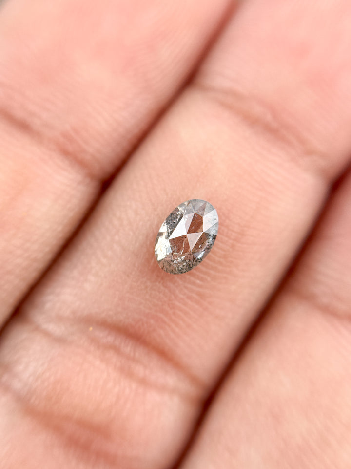0.58 Ct Oval Rose Cut Grey Natural Galaxy Diamond