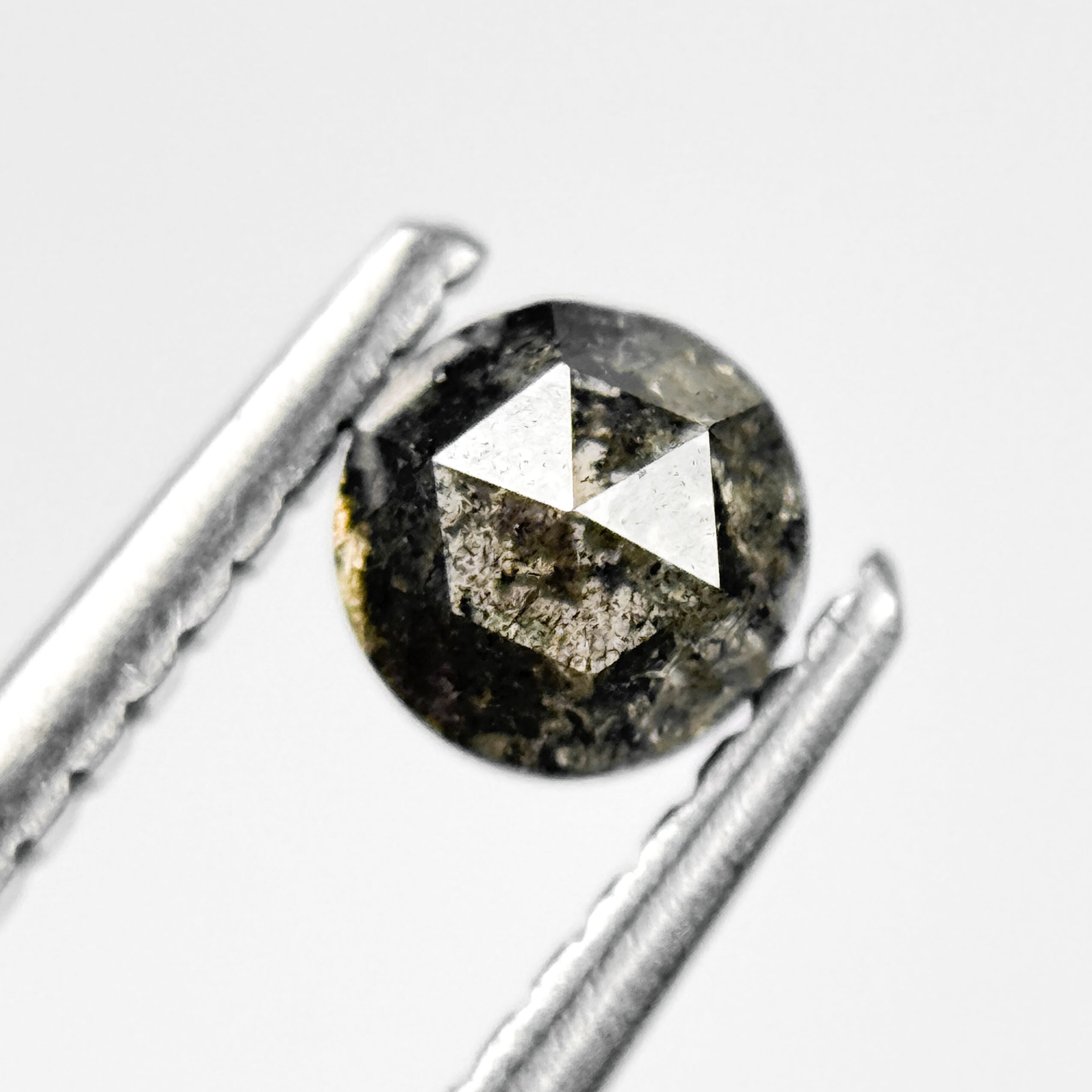 0.58 Ct Round Rose Cut Grey Natural Salt and Pepper Diamond