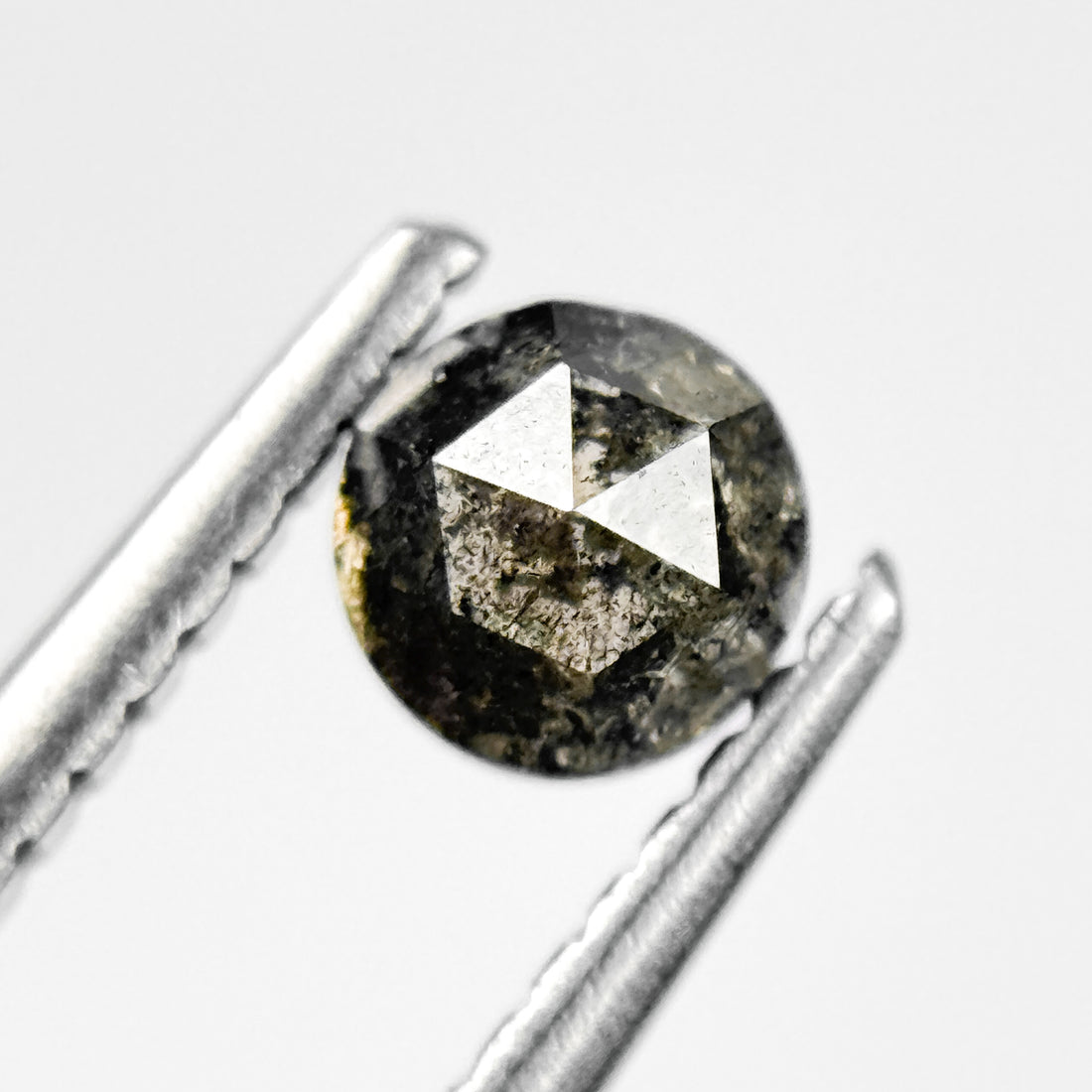0.58 Ct Round Rose Cut Grey Natural Salt and Pepper Diamond