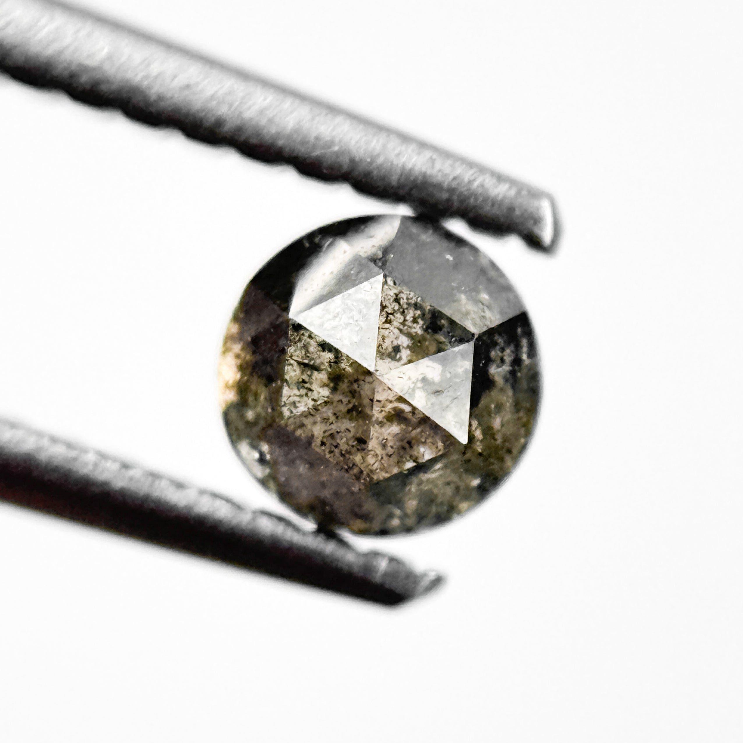 0.58 Ct Round Rose Cut Grey Natural Salt and Pepper Diamond