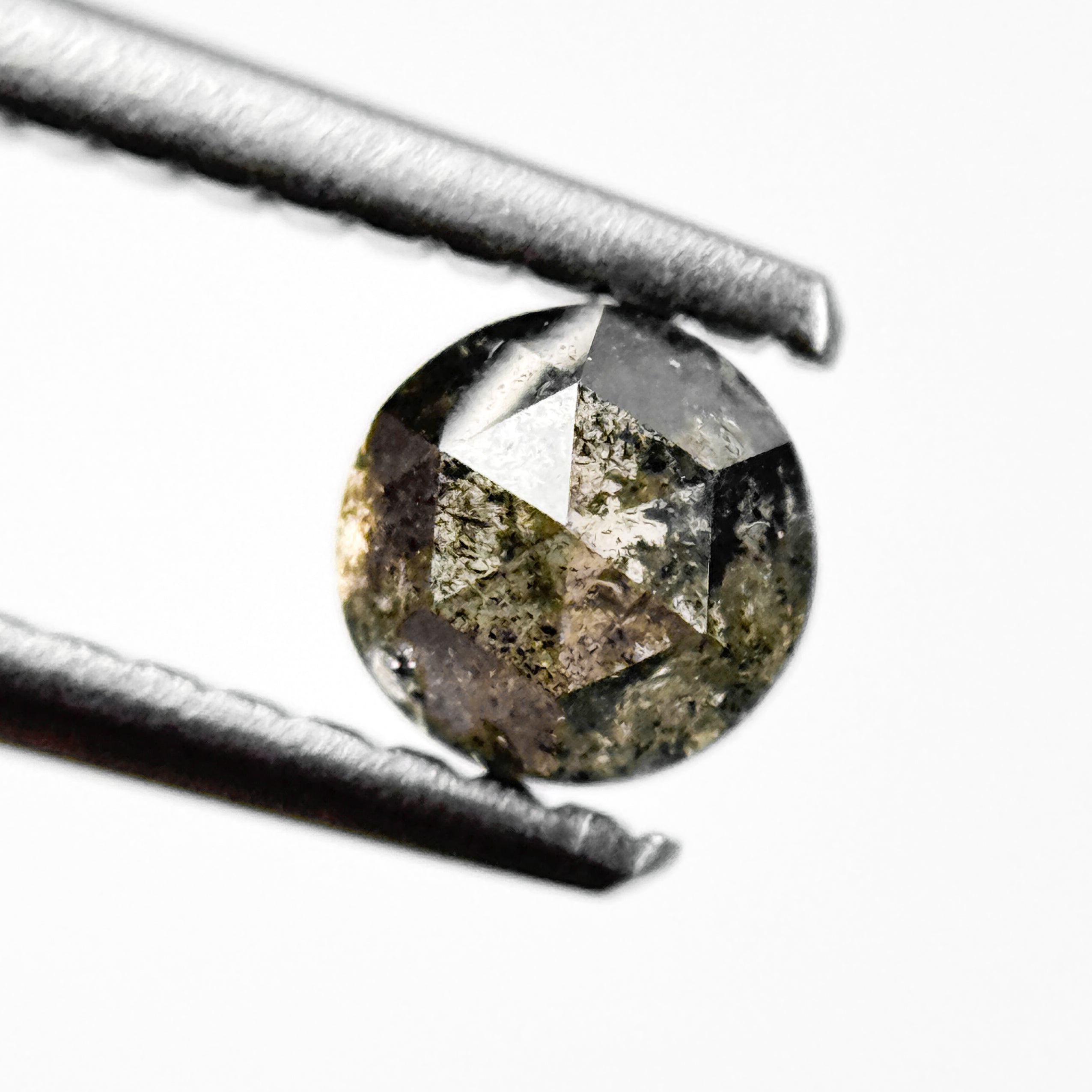 0.58 Ct Round Rose Cut Grey Natural Salt and Pepper Diamond
