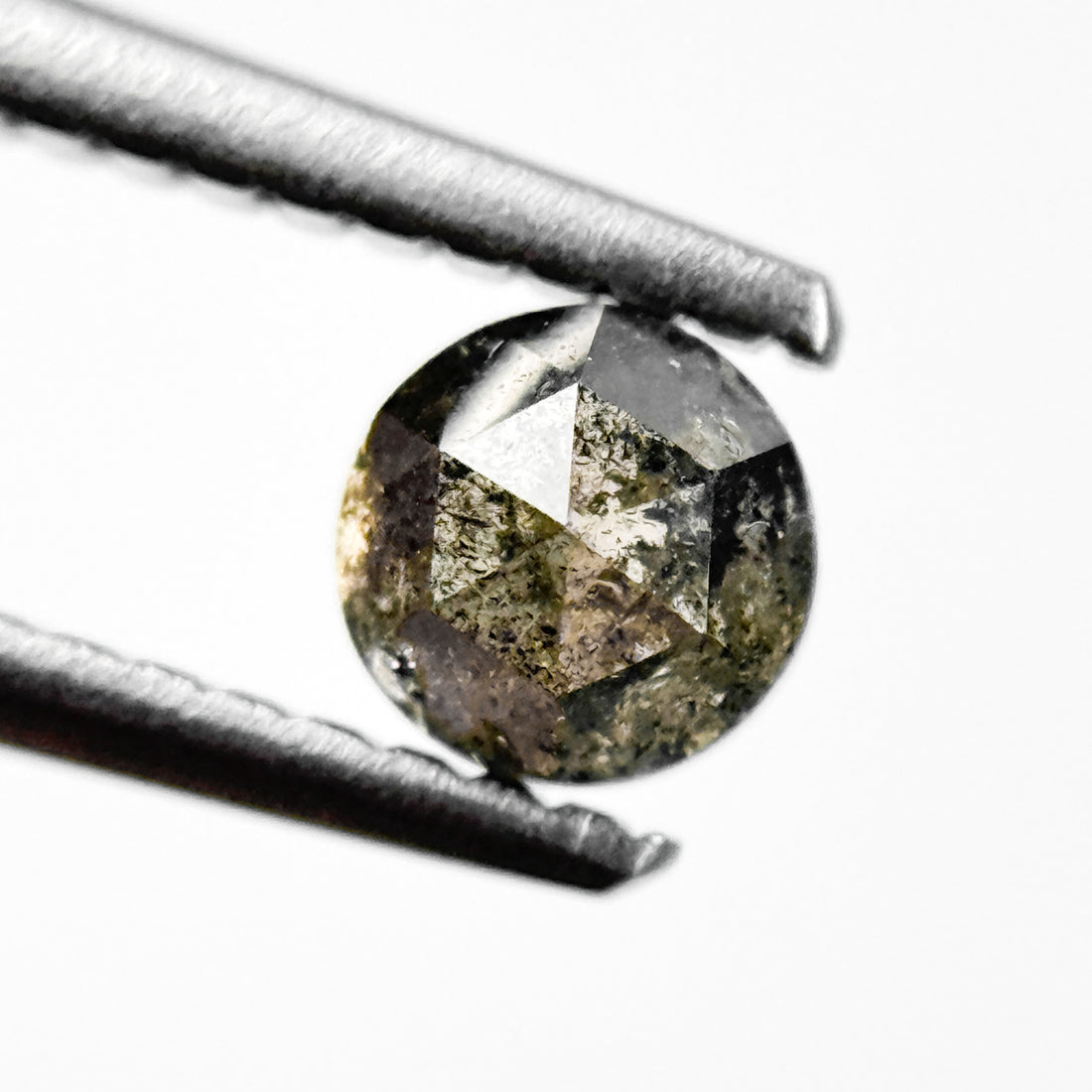 0.58 Ct Round Rose Cut Grey Natural Salt and Pepper Diamond