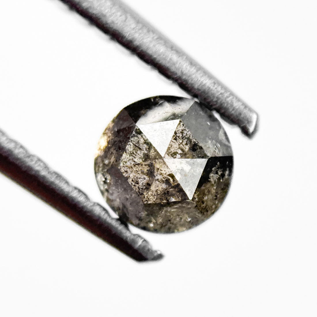 0.58 Ct Round Rose Cut Grey Natural Salt and Pepper Diamond