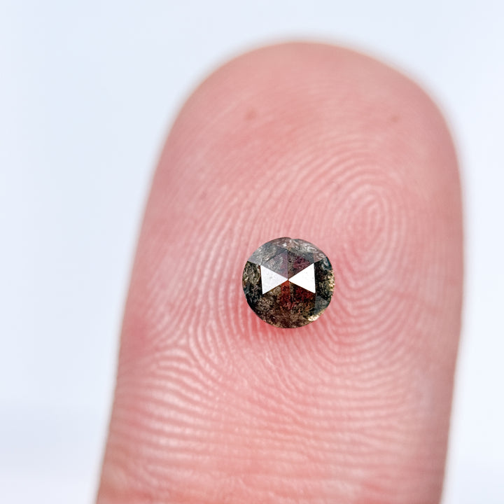 0.58 Ct Round Rose Cut Grey Natural Salt and Pepper Diamond