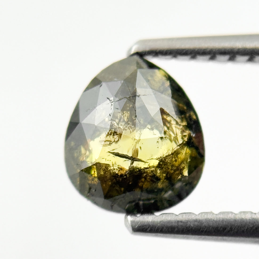 1.00 Ct Pear Rose Cut Green Natural Salt and Pepper Diamond