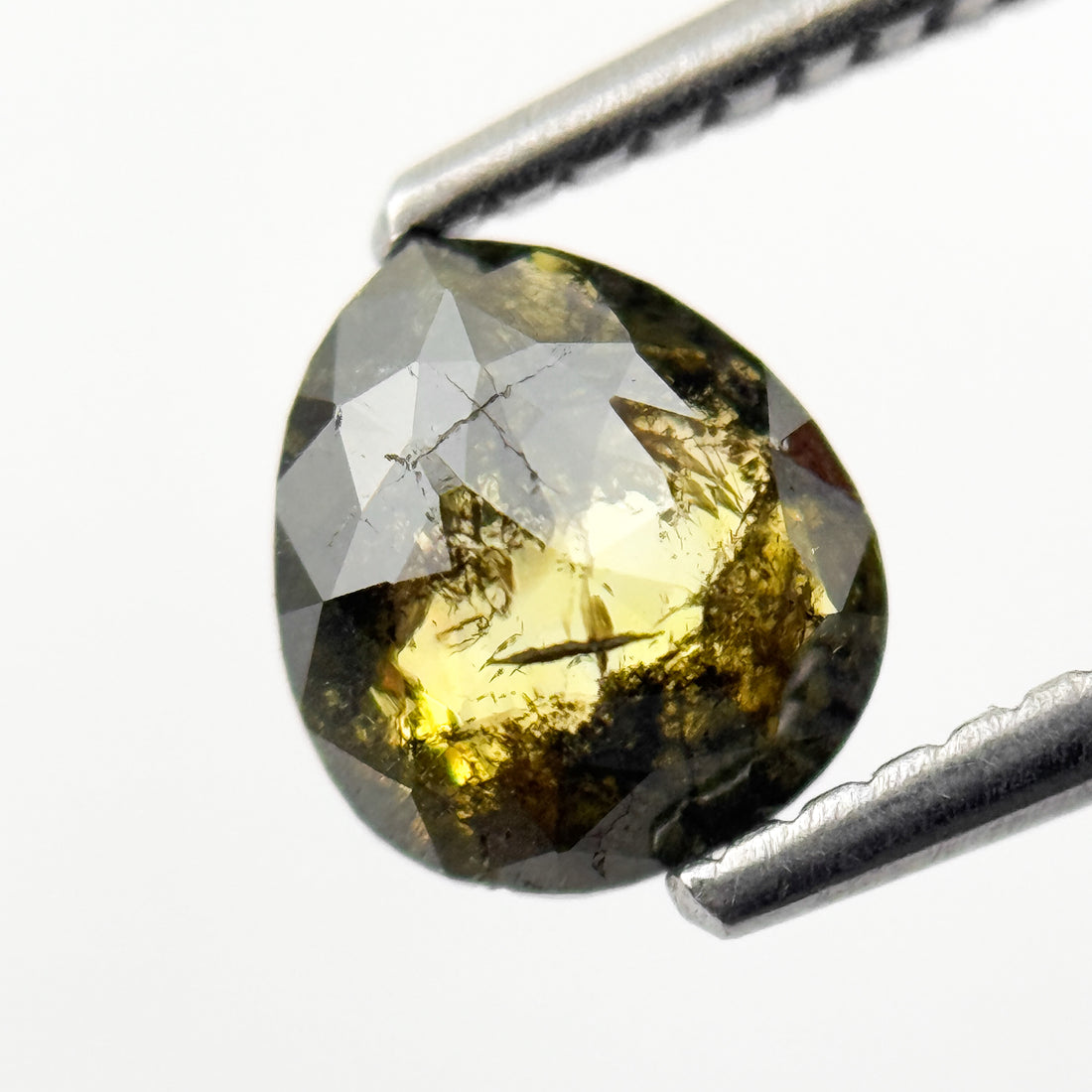 1.00 Ct Pear Rose Cut Green Natural Salt and Pepper Diamond