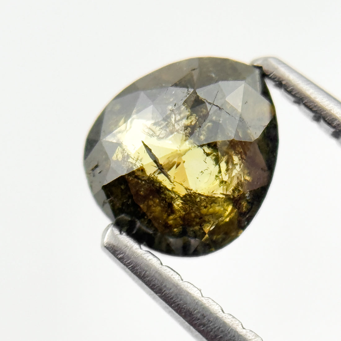 1.00 Ct Pear Rose Cut Green Natural Salt and Pepper Diamond