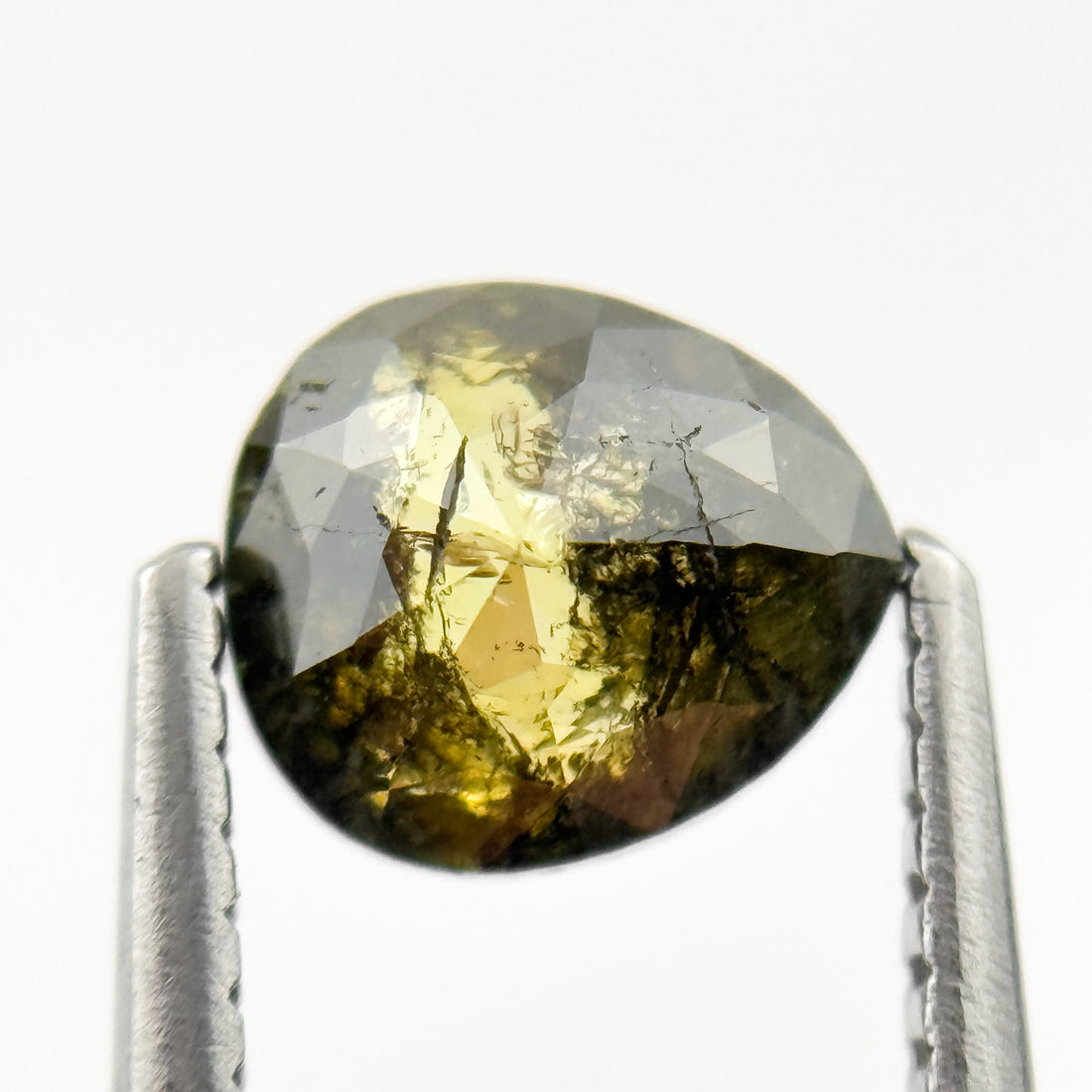 1.00 Ct Pear Rose Cut Green Natural Salt and Pepper Diamond
