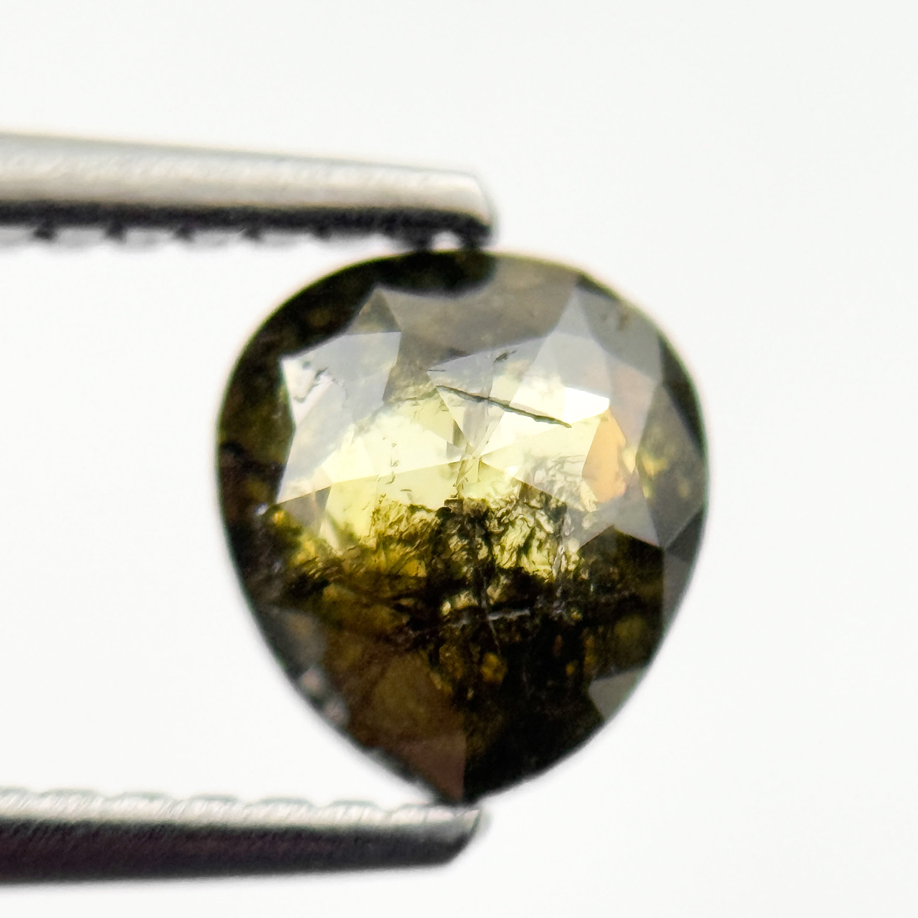 1.00 Ct Pear Rose Cut Green Natural Salt and Pepper Diamond
