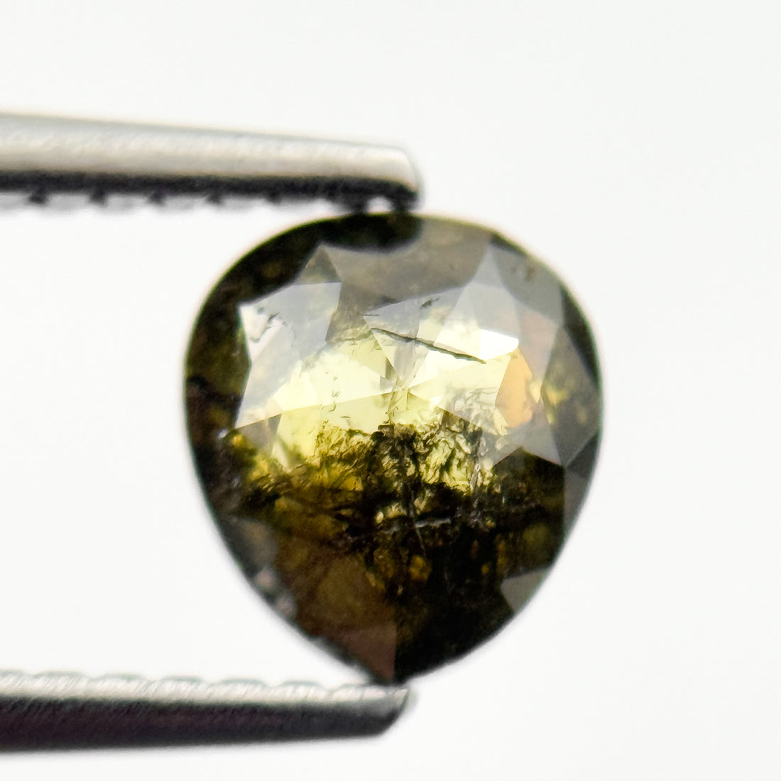 1.00 Ct Pear Rose Cut Green Natural Salt and Pepper Diamond