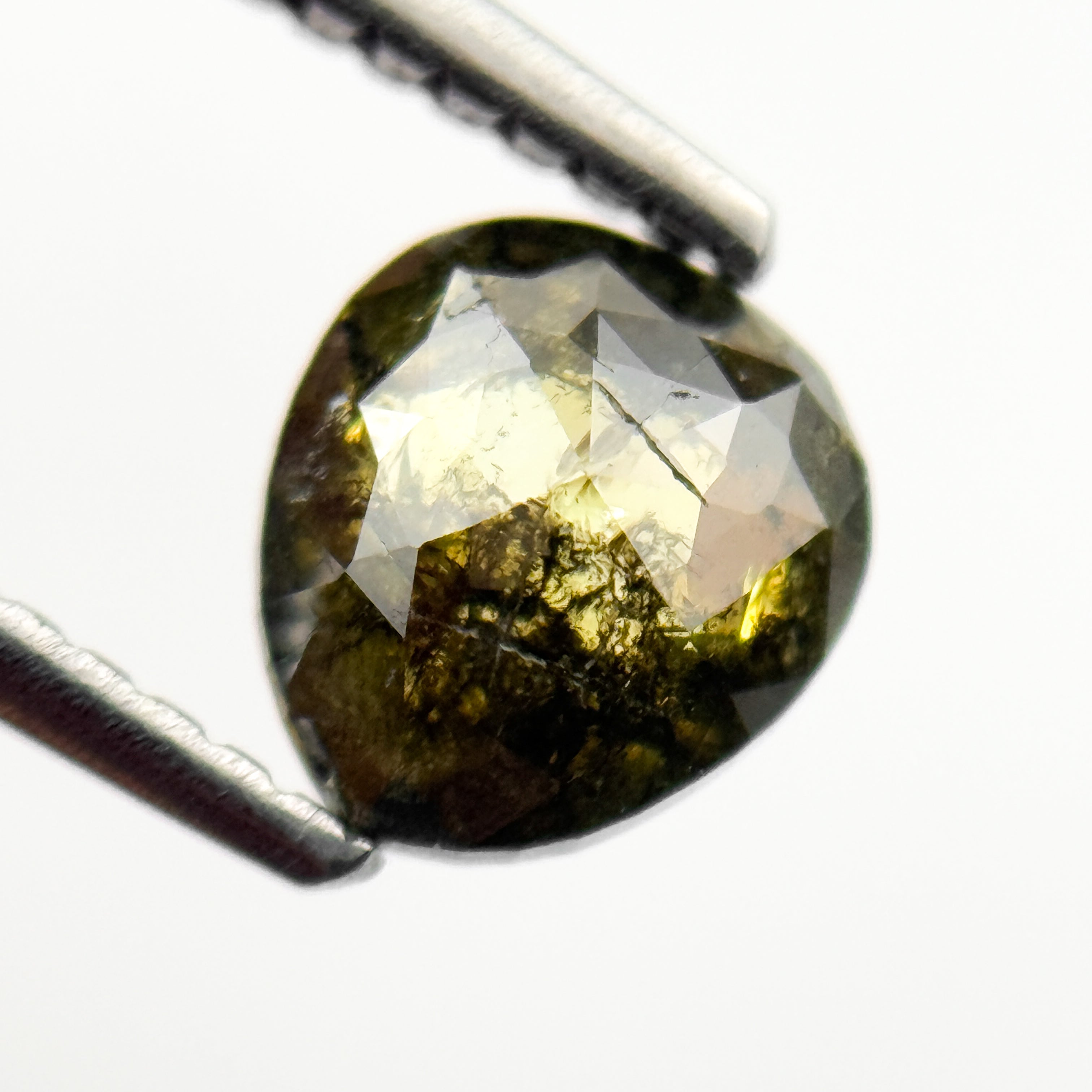 1.00 Ct Pear Rose Cut Green Natural Salt and Pepper Diamond