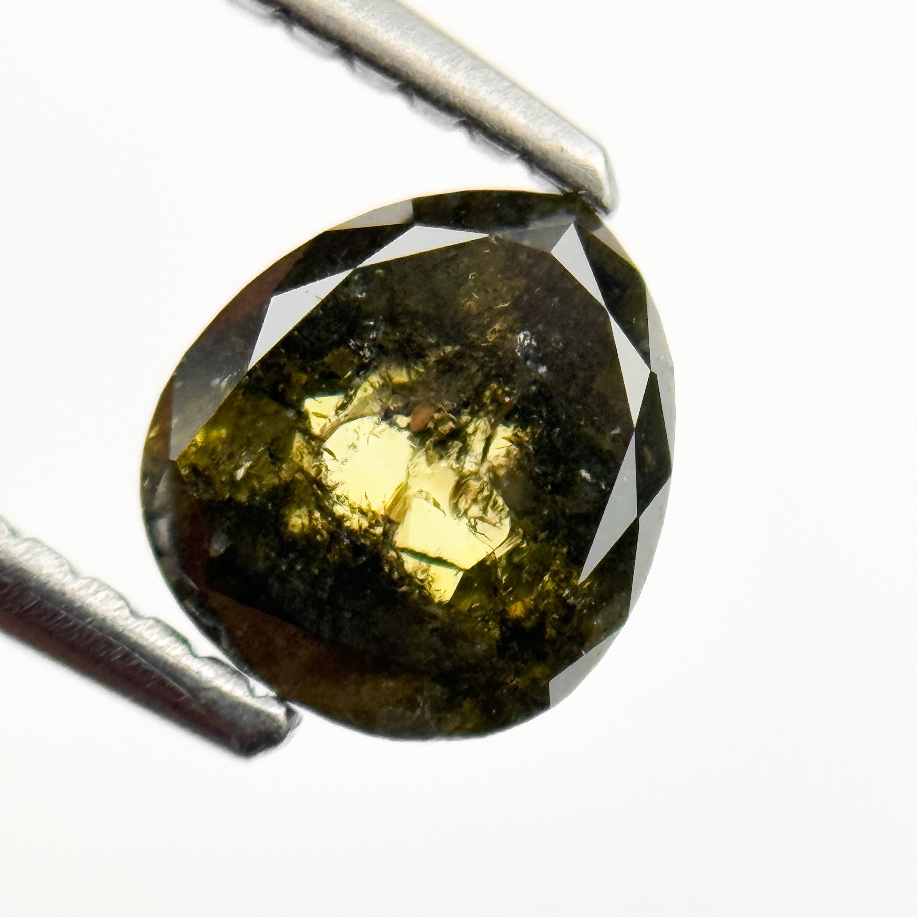 1.00 Ct Pear Rose Cut Green Natural Salt and Pepper Diamond