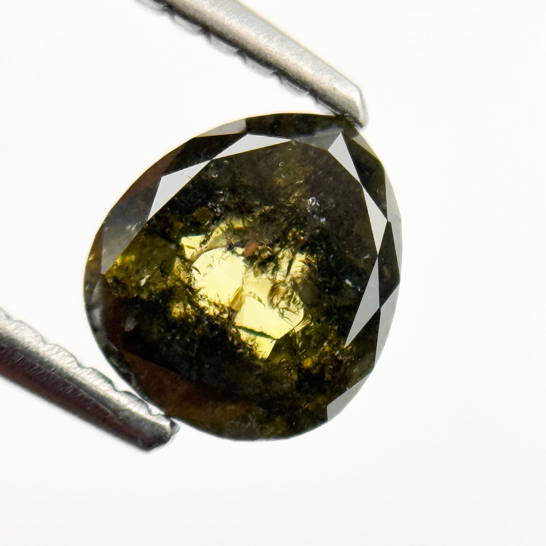 1.00 Ct Pear Rose Cut Green Natural Salt and Pepper Diamond