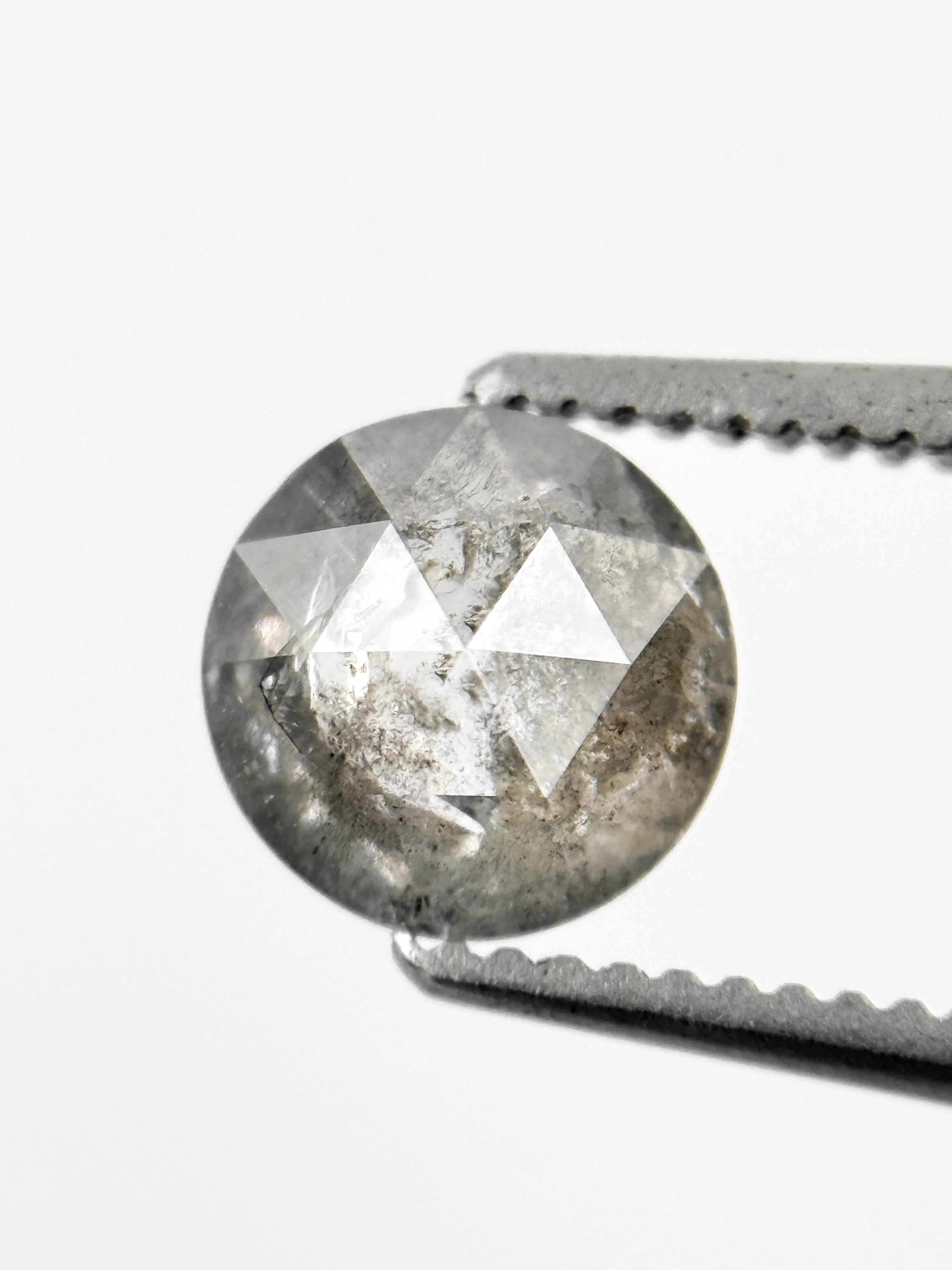0.96 Ct Round Rose Cut Grey Natural Salt and Pepper Diamond