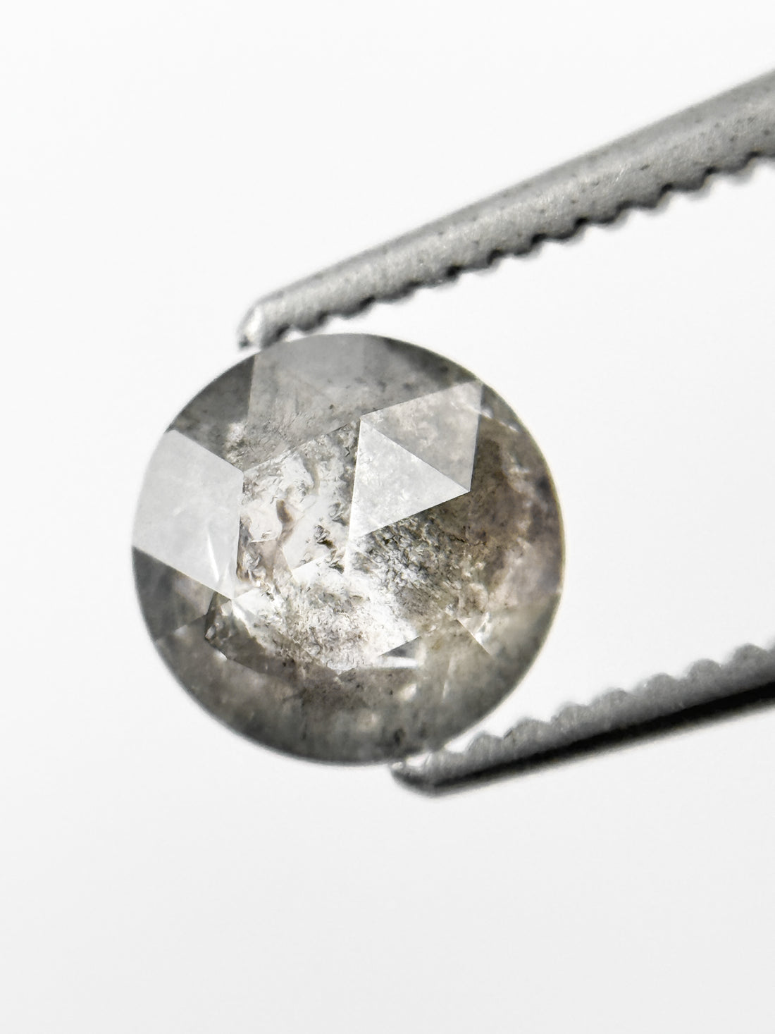 0.96 Ct Round Rose Cut Grey Natural Salt and Pepper Diamond