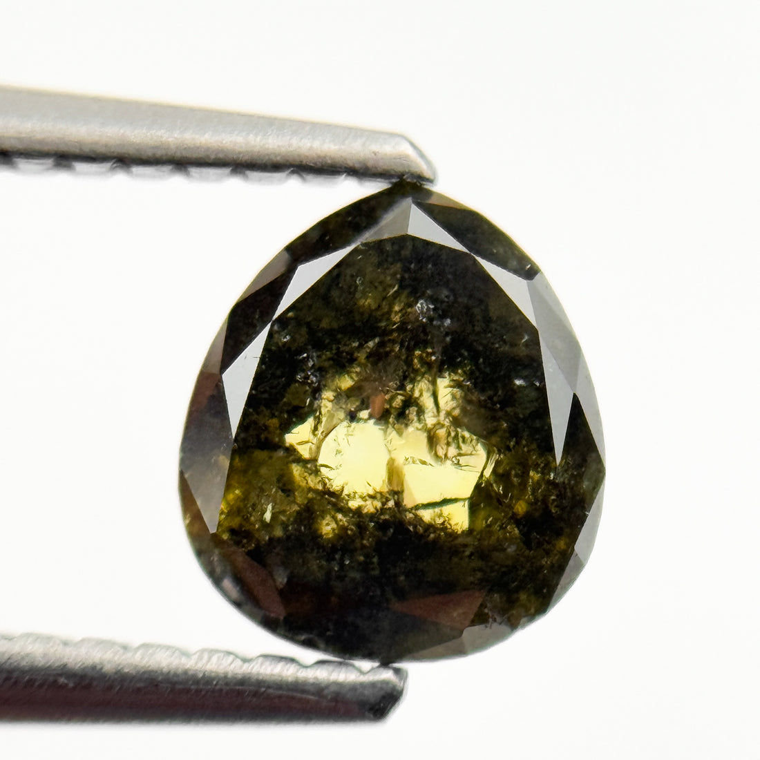 1.00 Ct Pear Rose Cut Green Natural Salt and Pepper Diamond