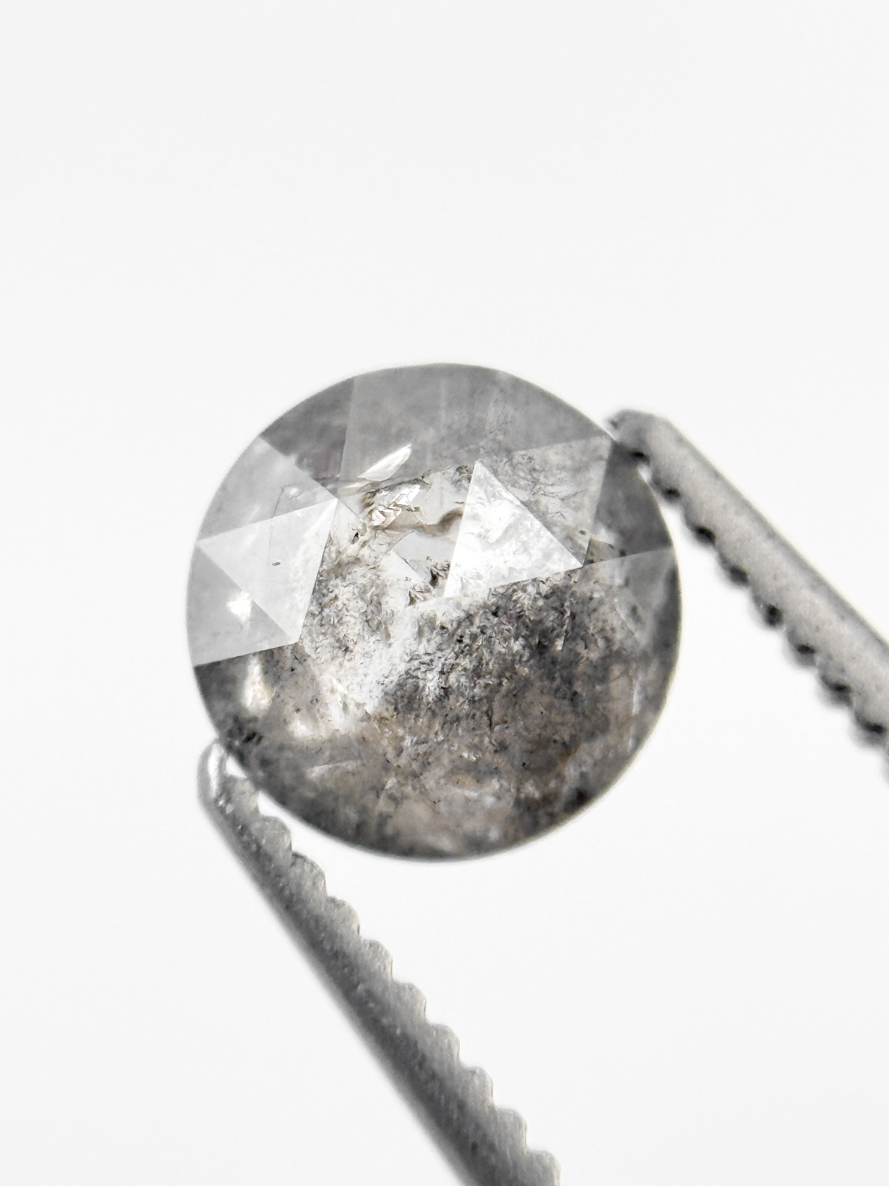 0.96 Ct Round Rose Cut Grey Natural Salt and Pepper Diamond