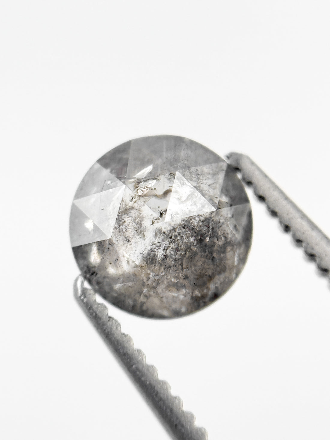 0.96 Ct Round Rose Cut Grey Natural Salt and Pepper Diamond