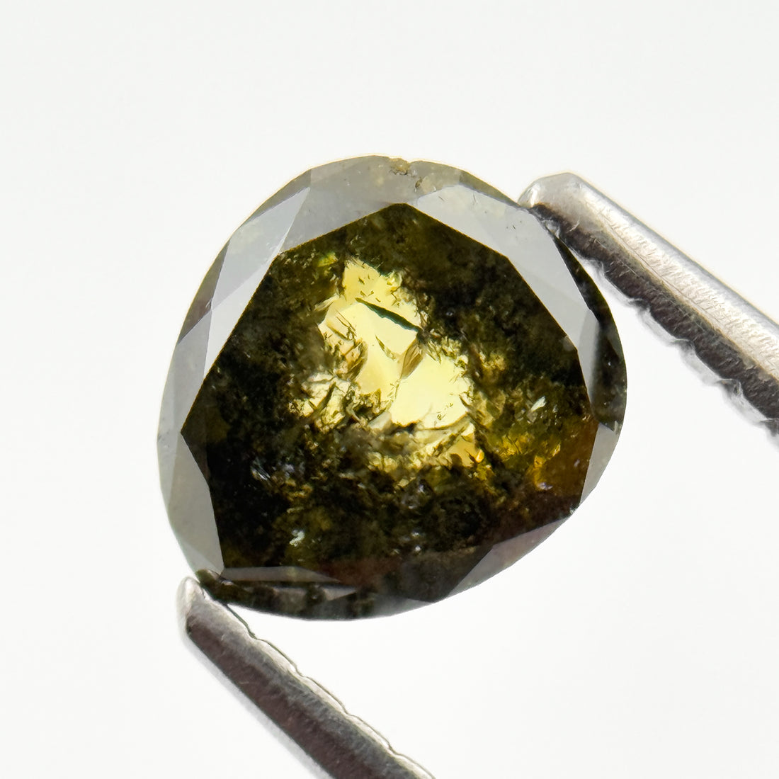 1.00 Ct Pear Rose Cut Green Natural Salt and Pepper Diamond
