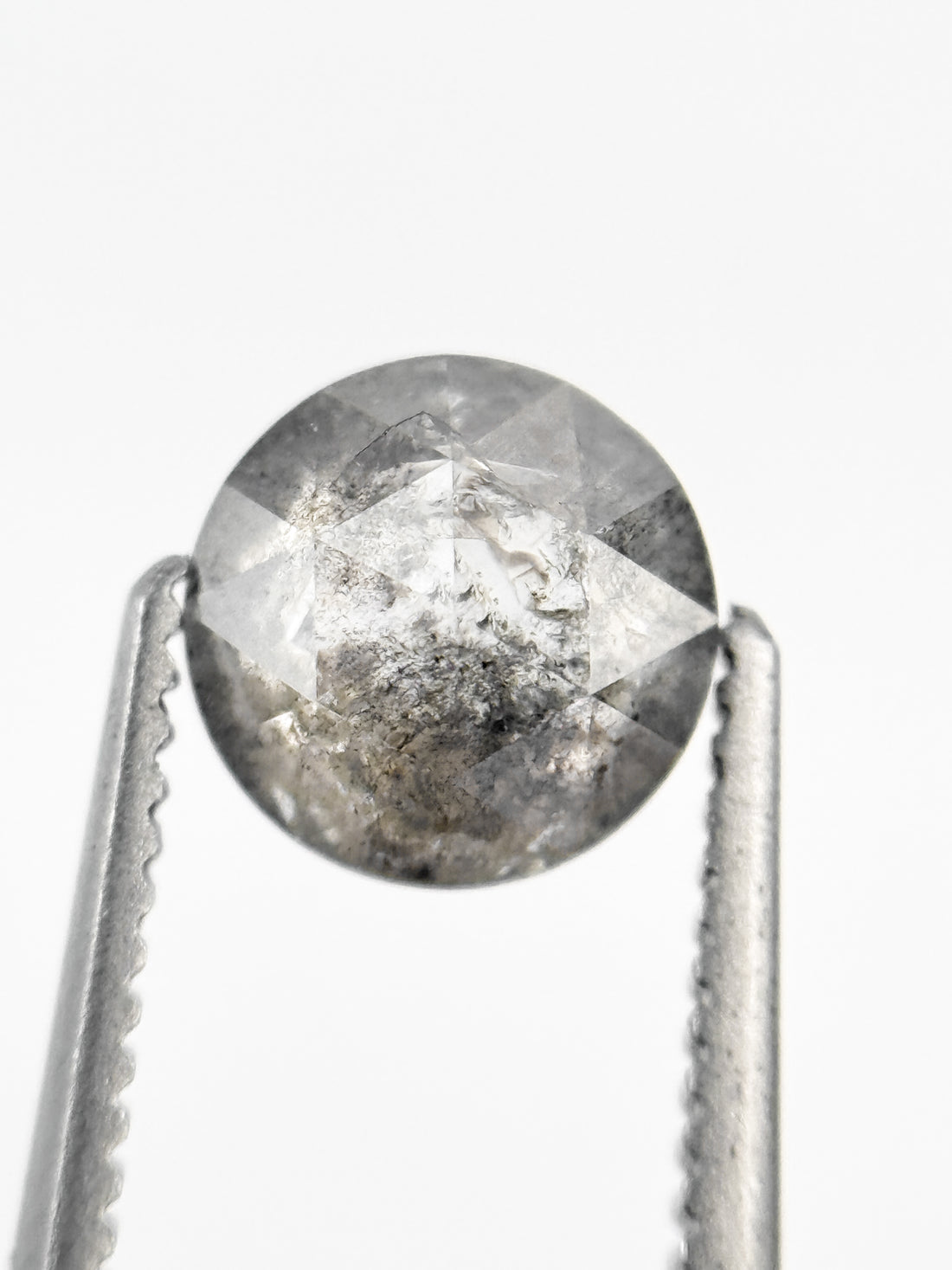 0.96 Ct Round Rose Cut Grey Natural Salt and Pepper Diamond