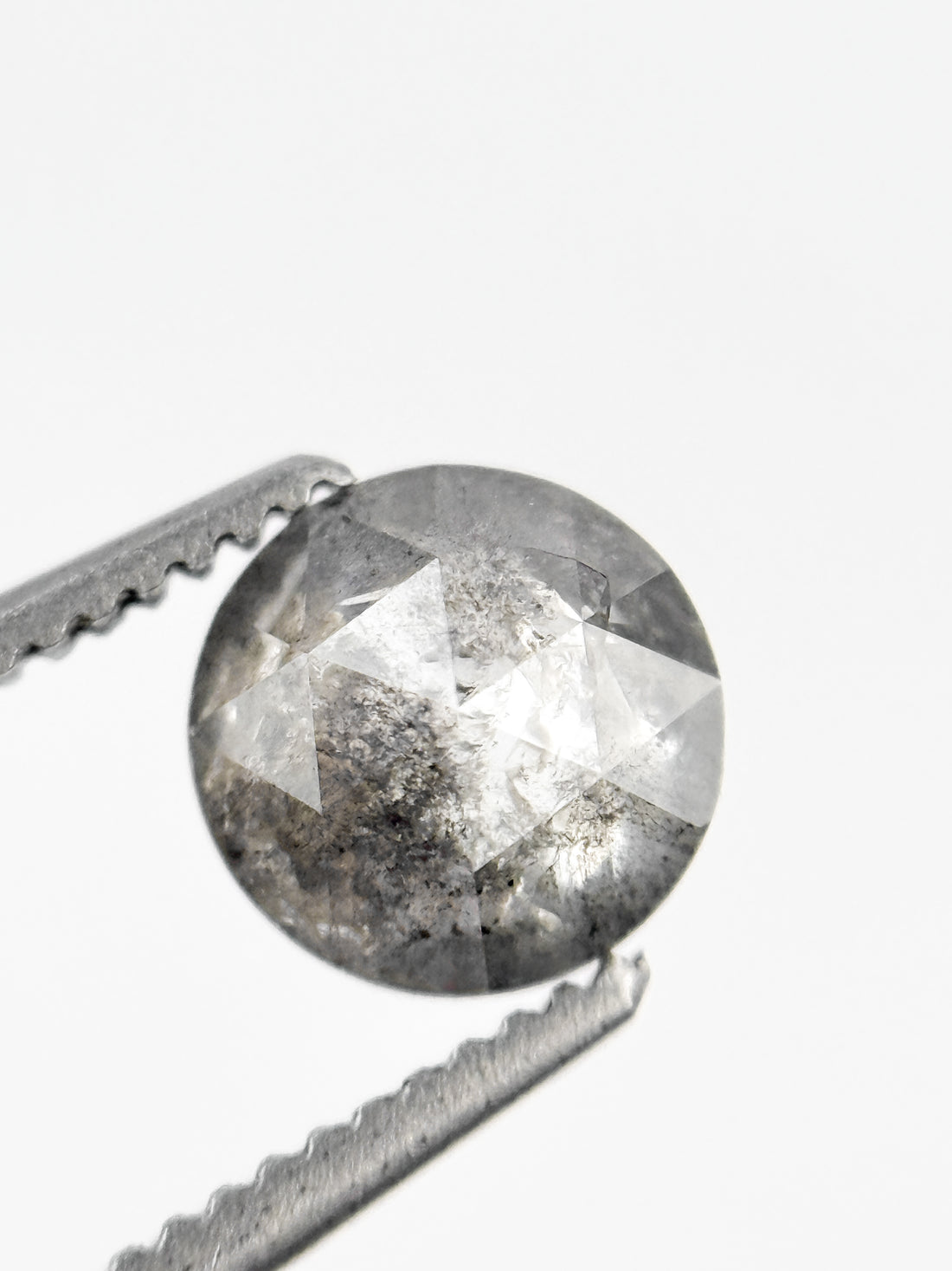 0.96 Ct Round Rose Cut Grey Natural Salt and Pepper Diamond