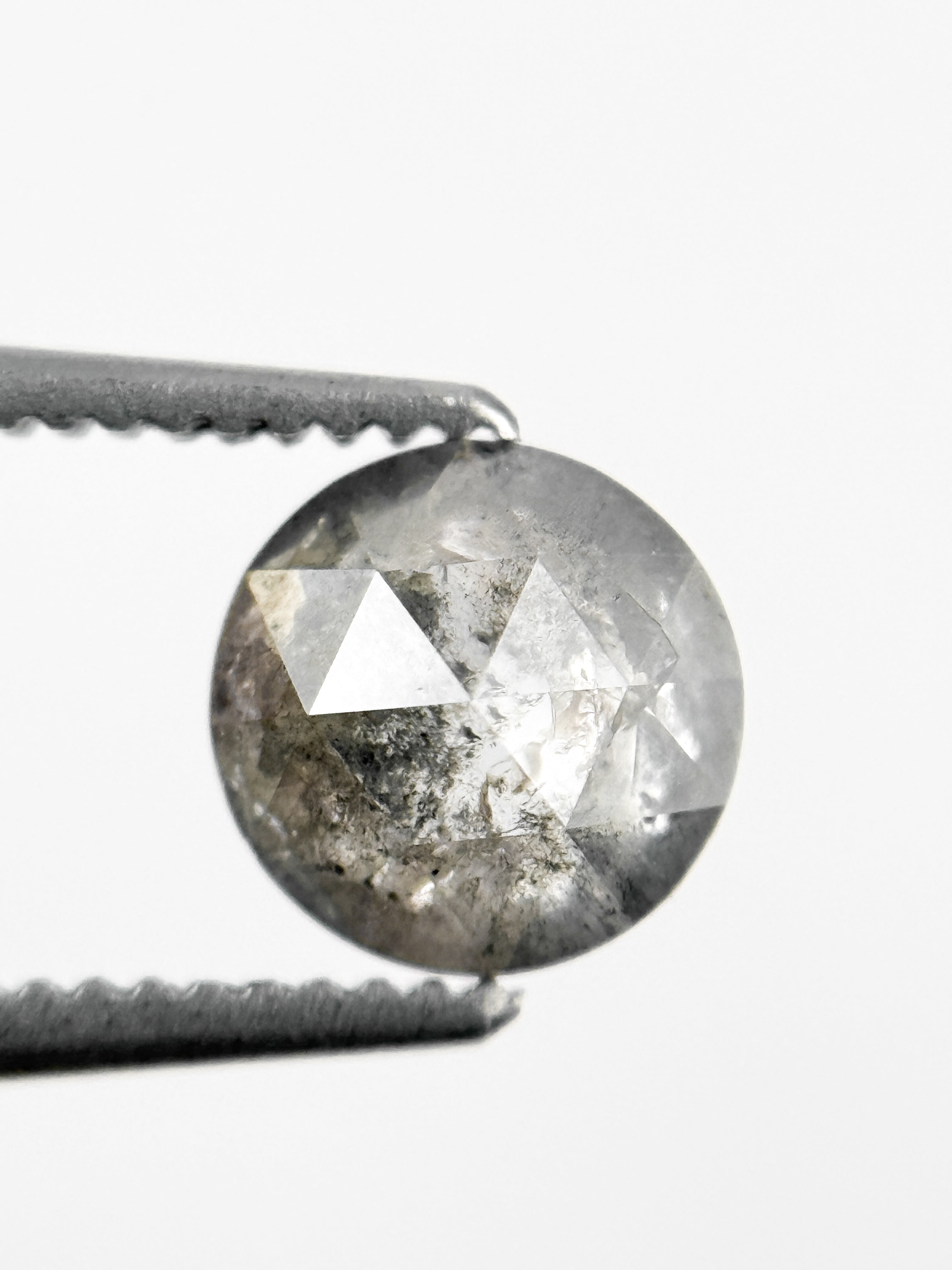 0.96 Ct Round Rose Cut Grey Natural Salt and Pepper Diamond