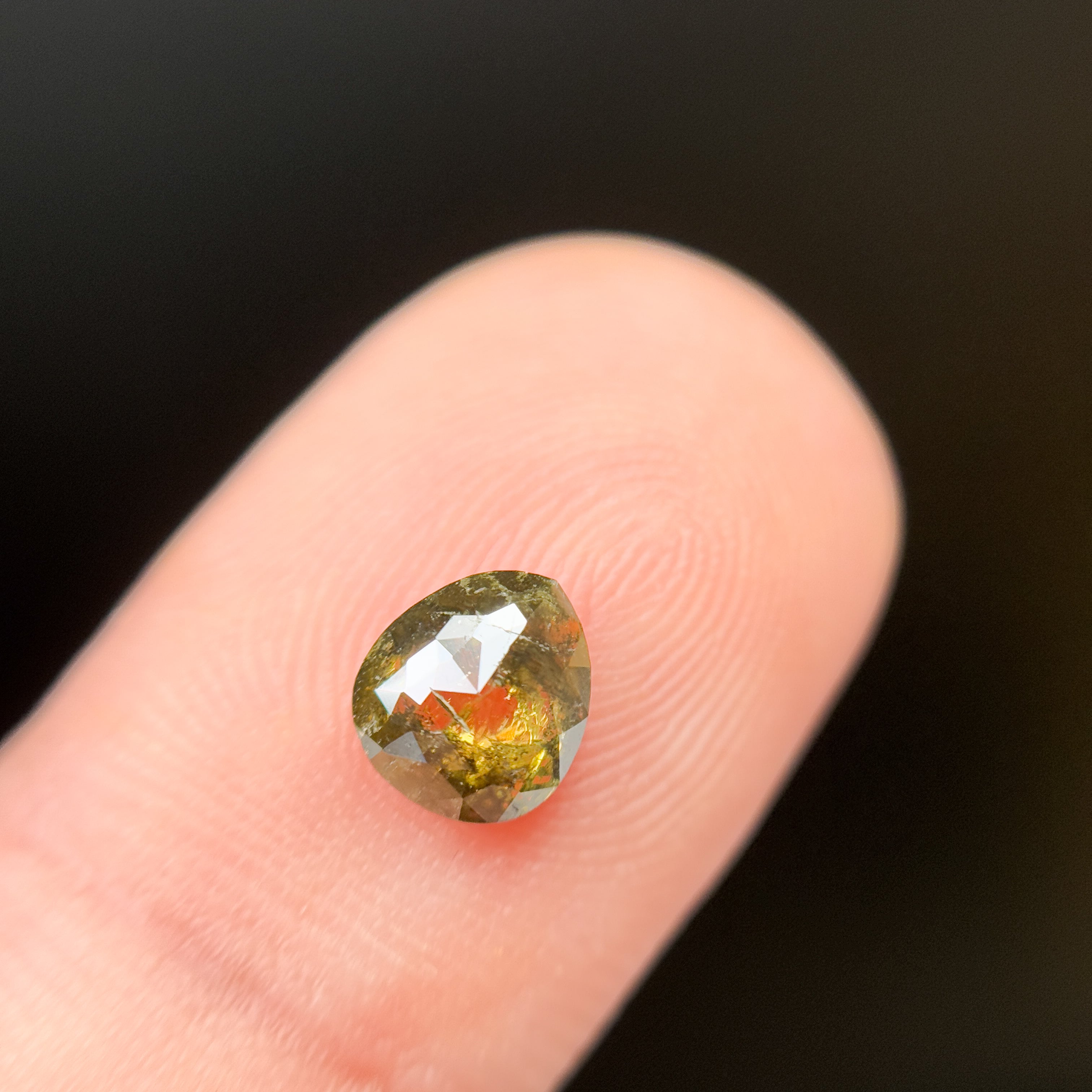 1.00 Ct Pear Rose Cut Green Natural Salt and Pepper Diamond