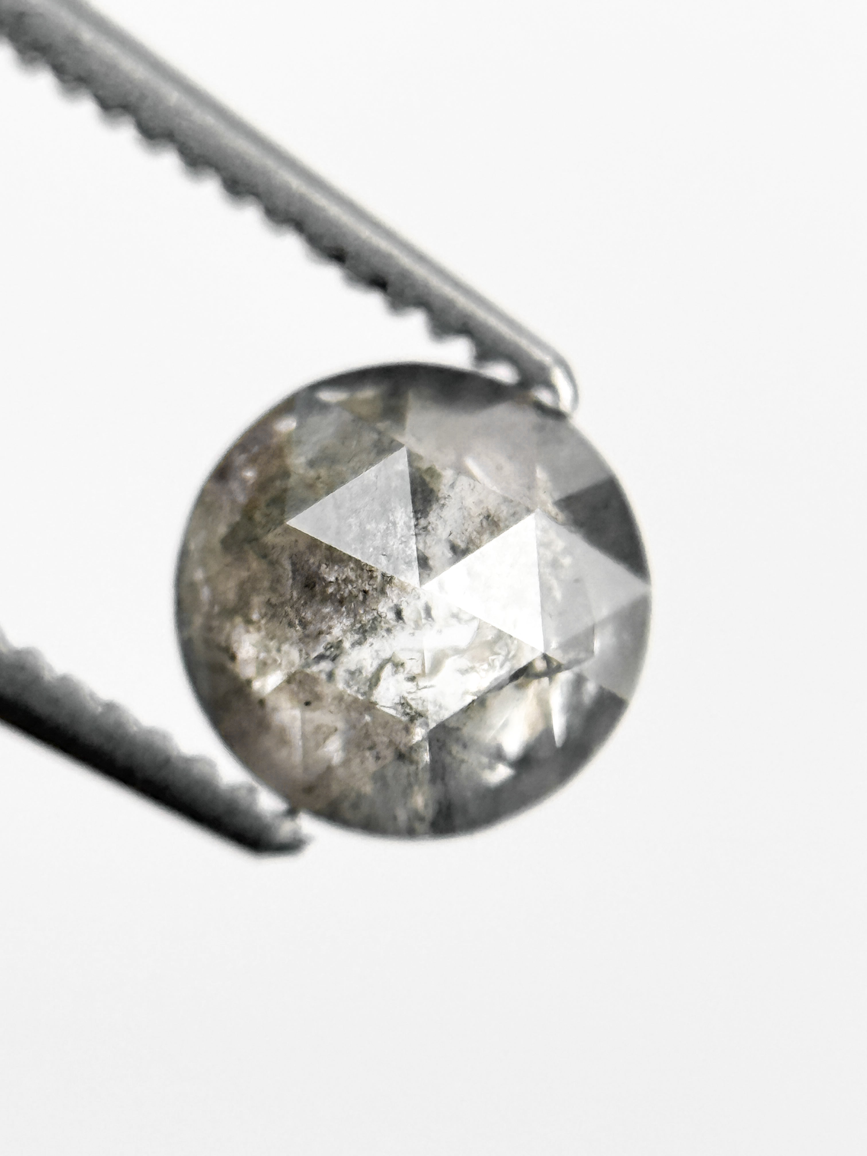 0.96 Ct Round Rose Cut Grey Natural Salt and Pepper Diamond