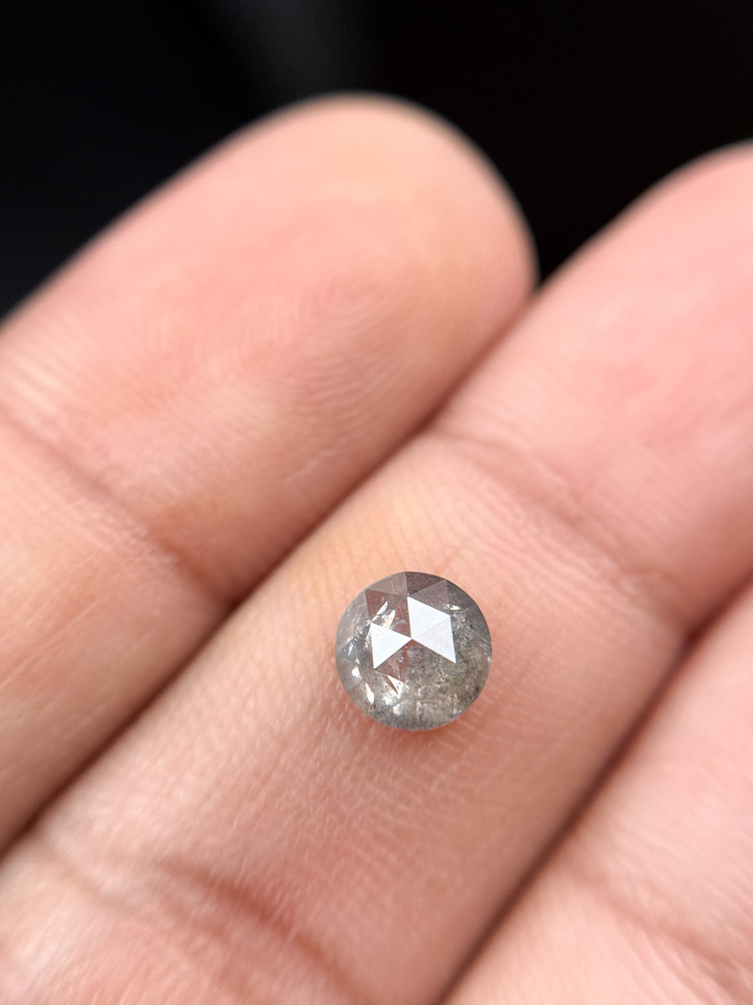 0.96 Ct Round Rose Cut Grey Natural Salt and Pepper Diamond