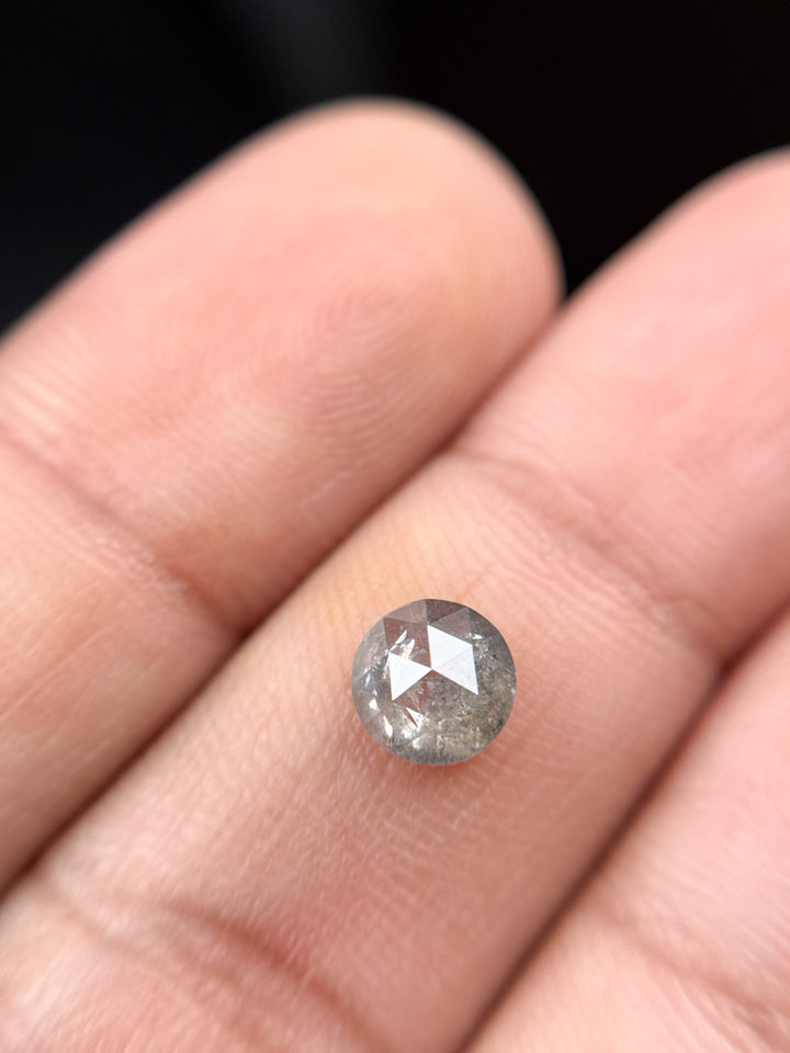 0.96 Ct Round Rose Cut Grey Natural Salt and Pepper Diamond
