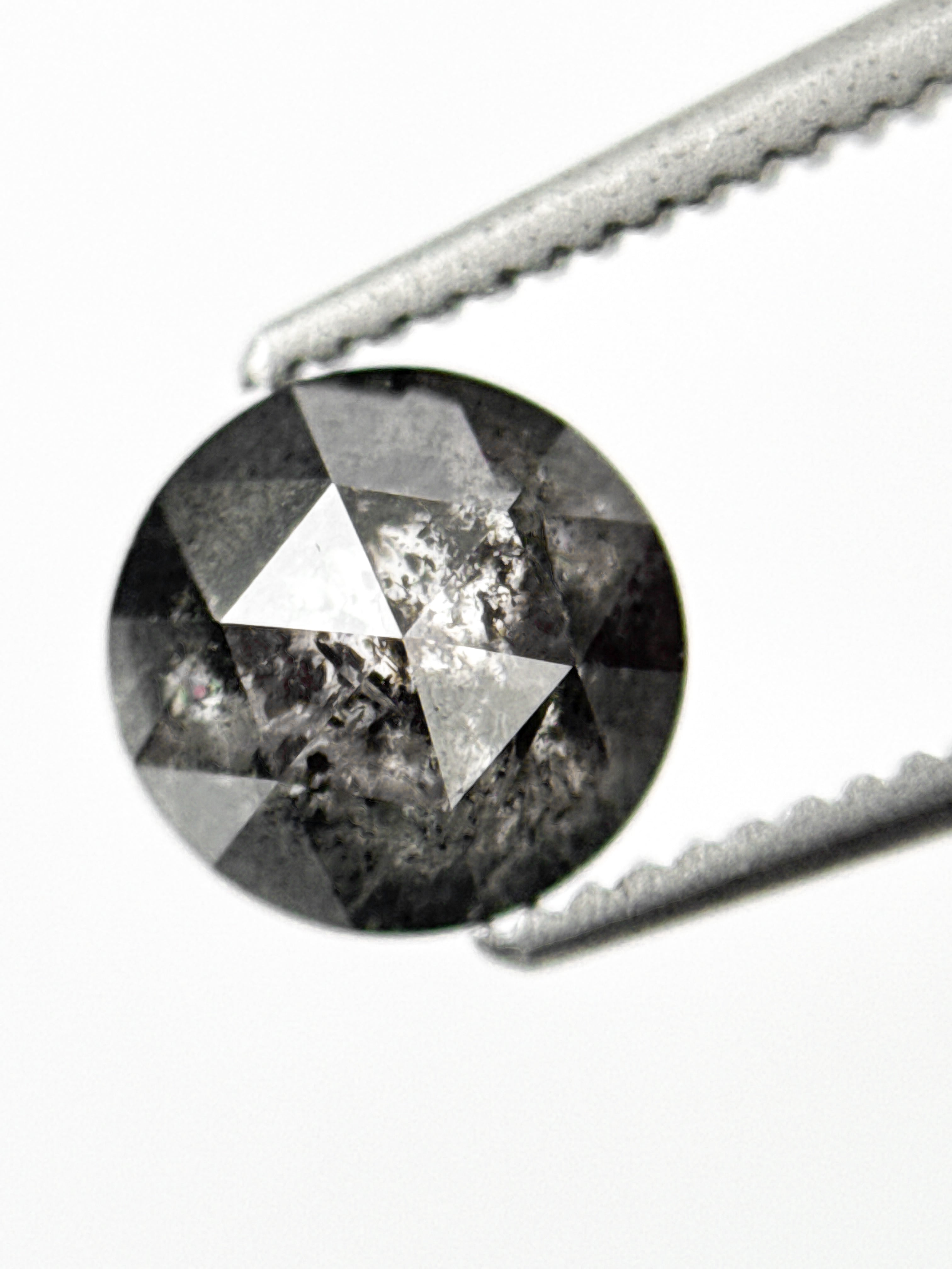 1.11 Ct Round Rose Cut Grey Natural Salt and Pepper Diamond