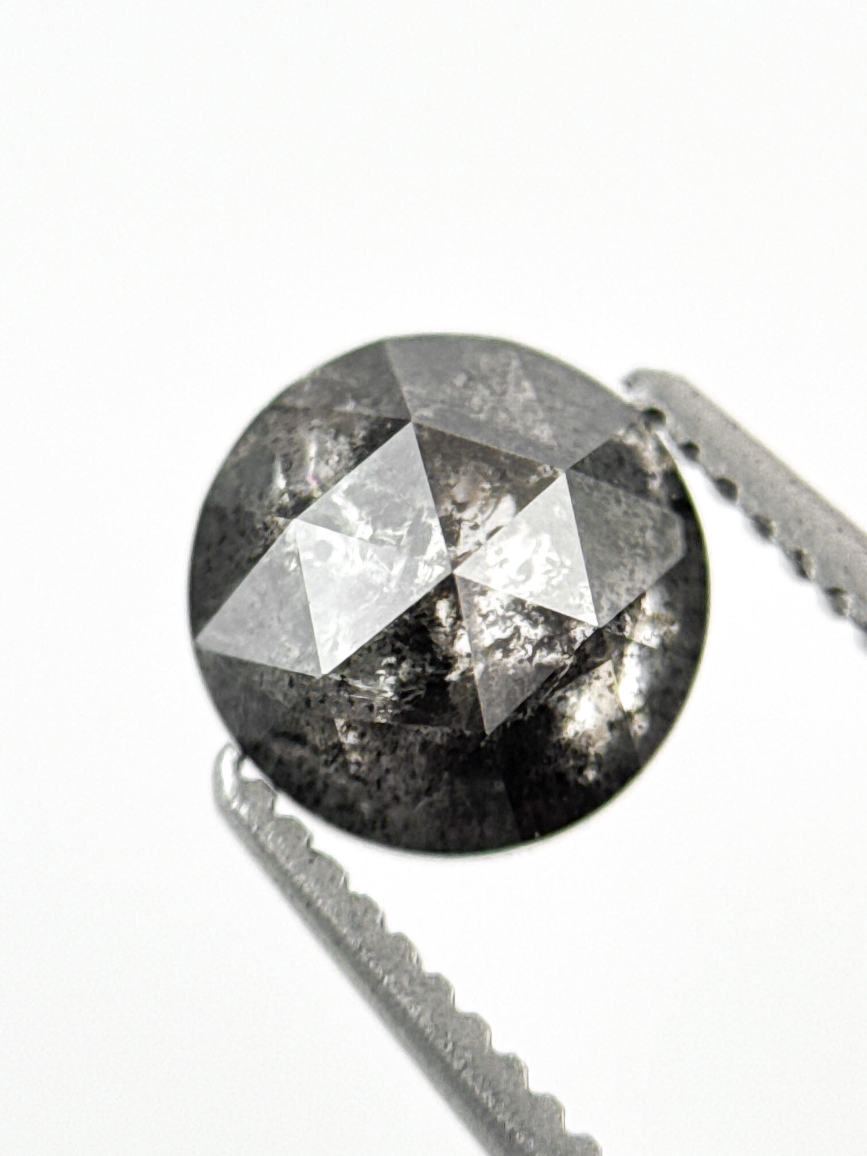 1.11 Ct Round Rose Cut Grey Natural Salt and Pepper Diamond