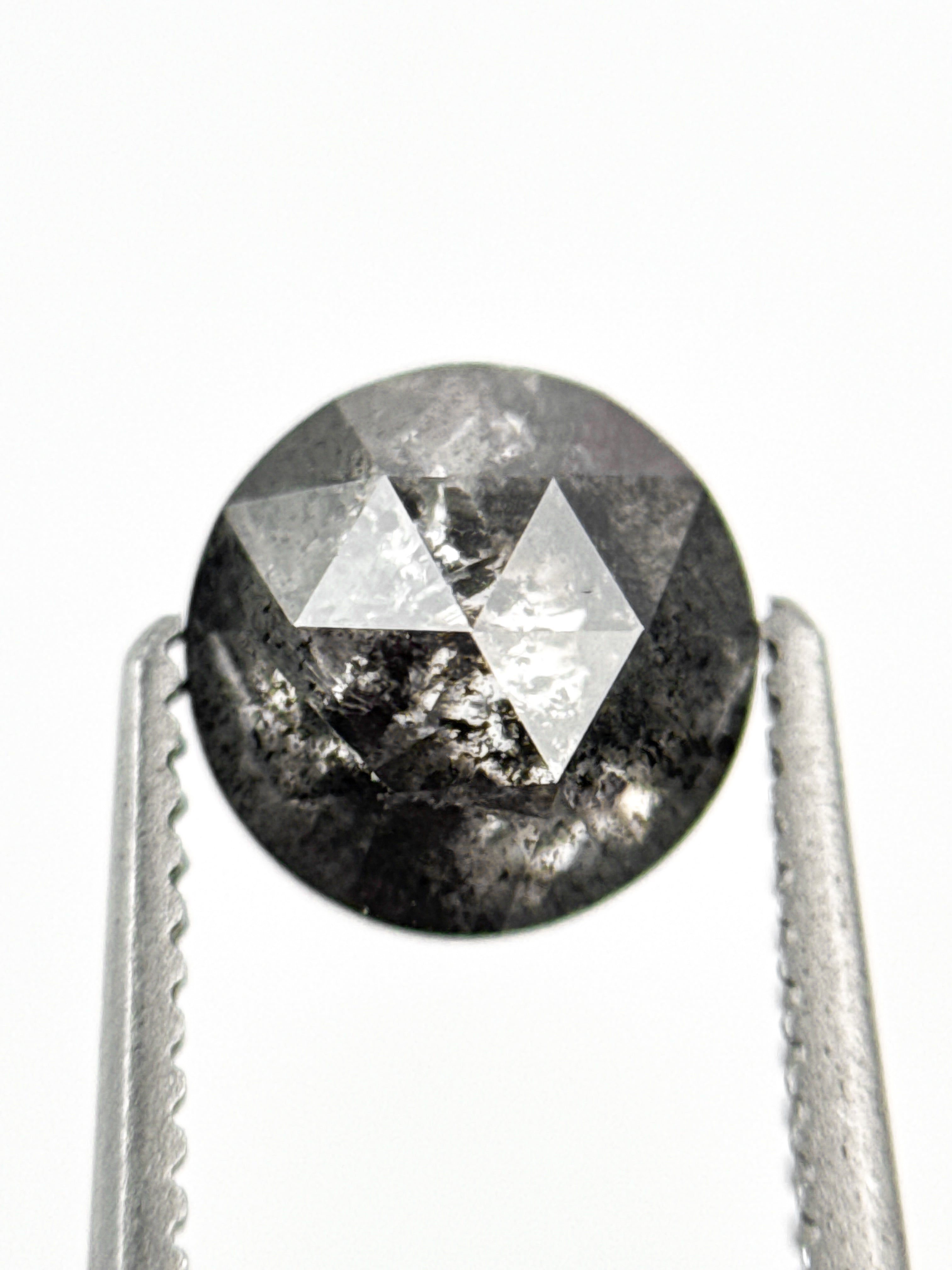 1.11 Ct Round Rose Cut Grey Natural Salt and Pepper Diamond
