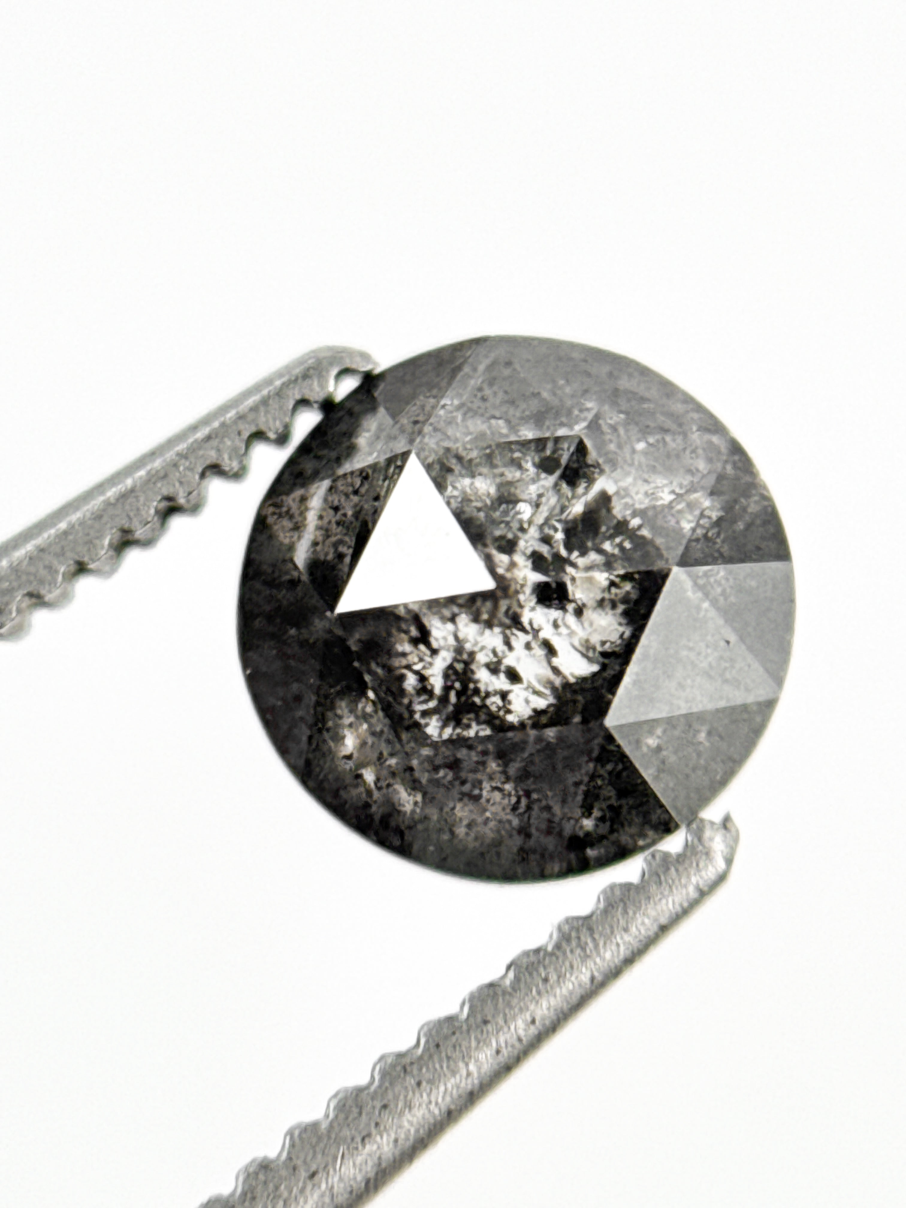 1.11 Ct Round Rose Cut Grey Natural Salt and Pepper Diamond