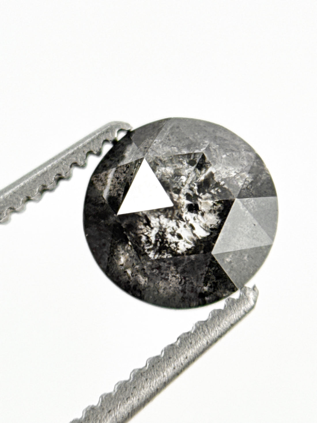 1.11 Ct Round Rose Cut Grey Natural Salt and Pepper Diamond