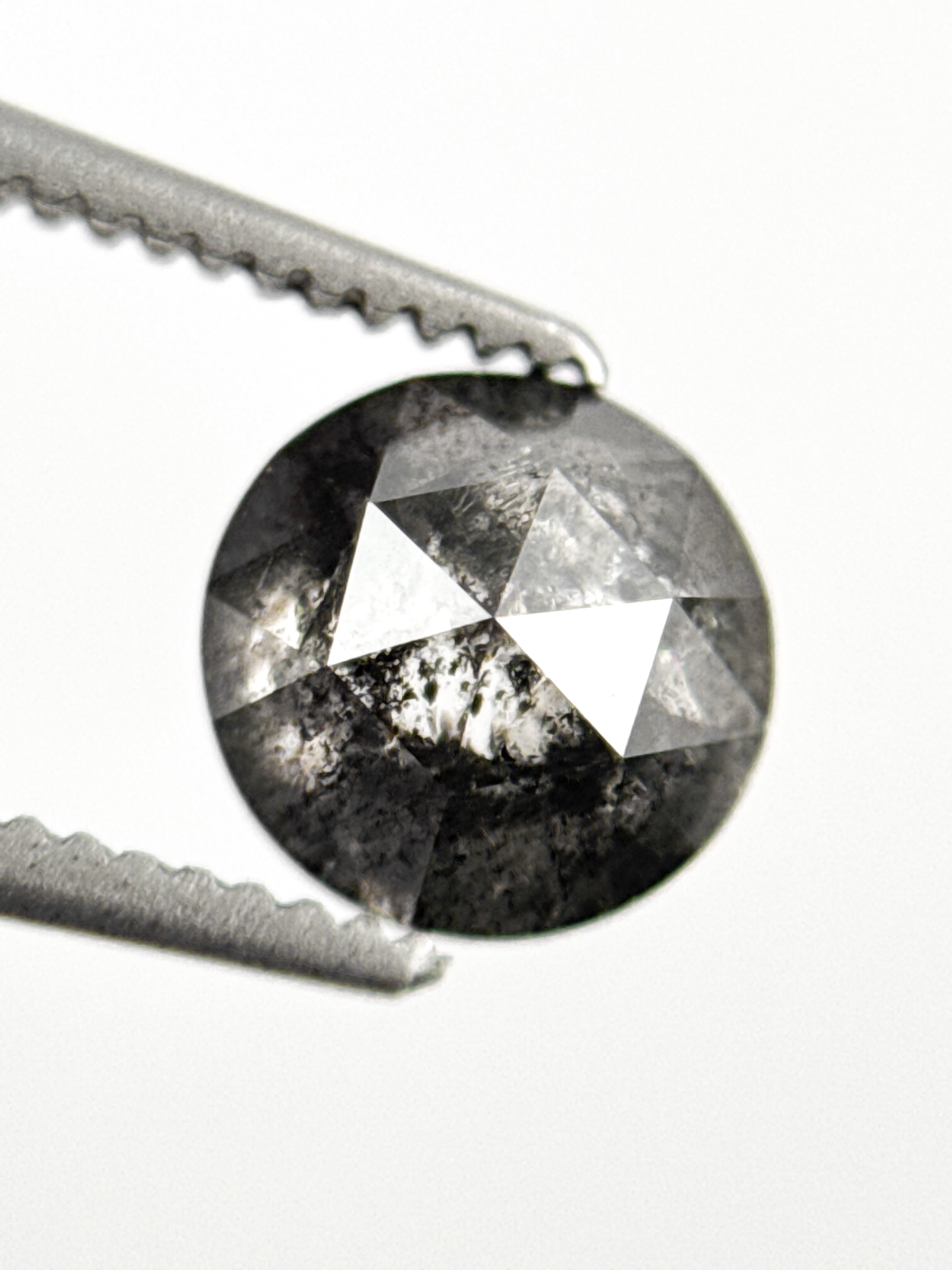 1.11 Ct Round Rose Cut Grey Natural Salt and Pepper Diamond