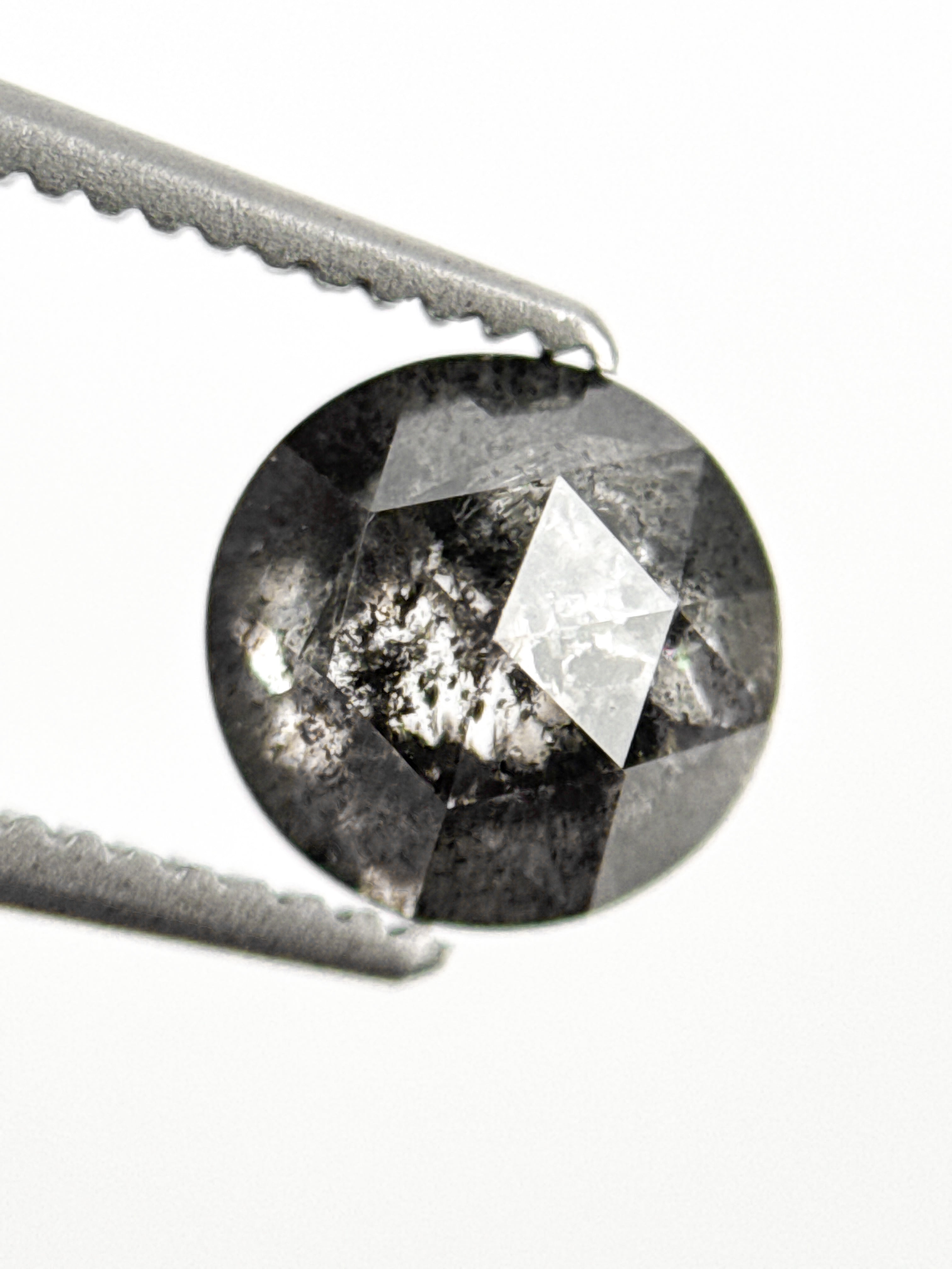1.11 Ct Round Rose Cut Grey Natural Salt and Pepper Diamond