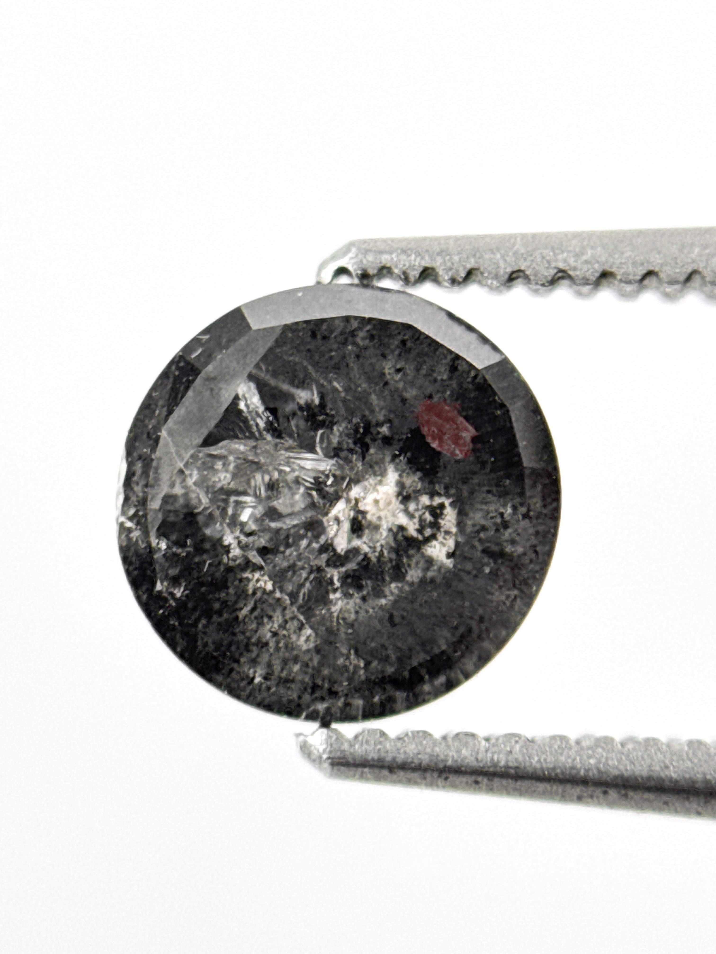1.11 Ct Round Rose Cut Grey Natural Salt and Pepper Diamond