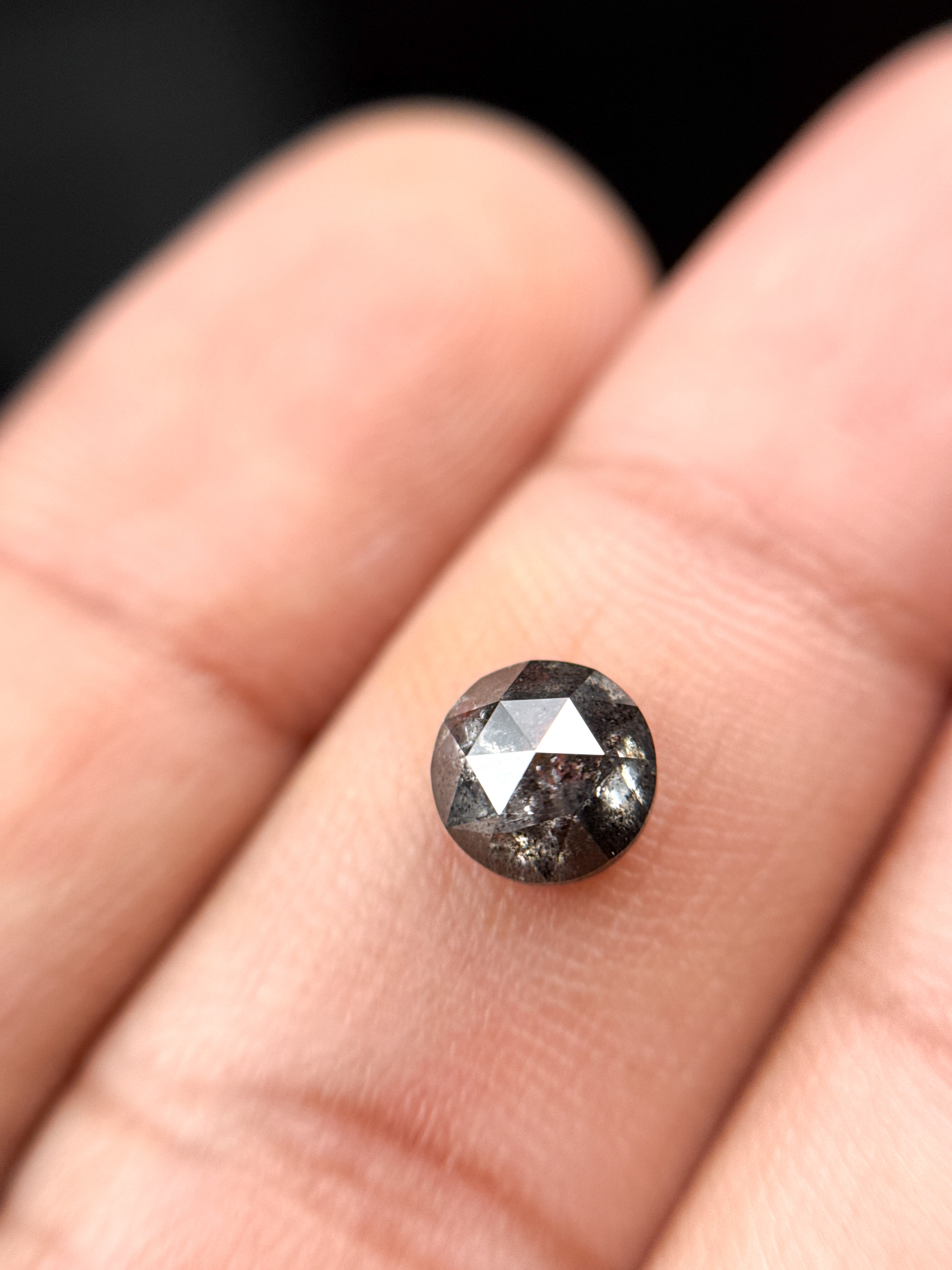 1.11 Ct Round Rose Cut Grey Natural Salt and Pepper Diamond