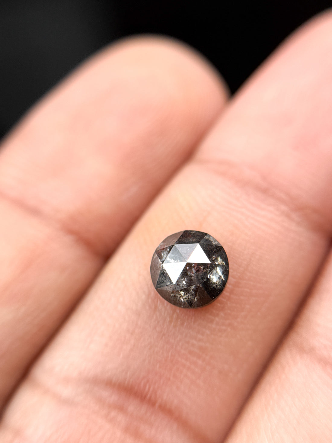1.11 Ct Round Rose Cut Grey Natural Salt and Pepper Diamond