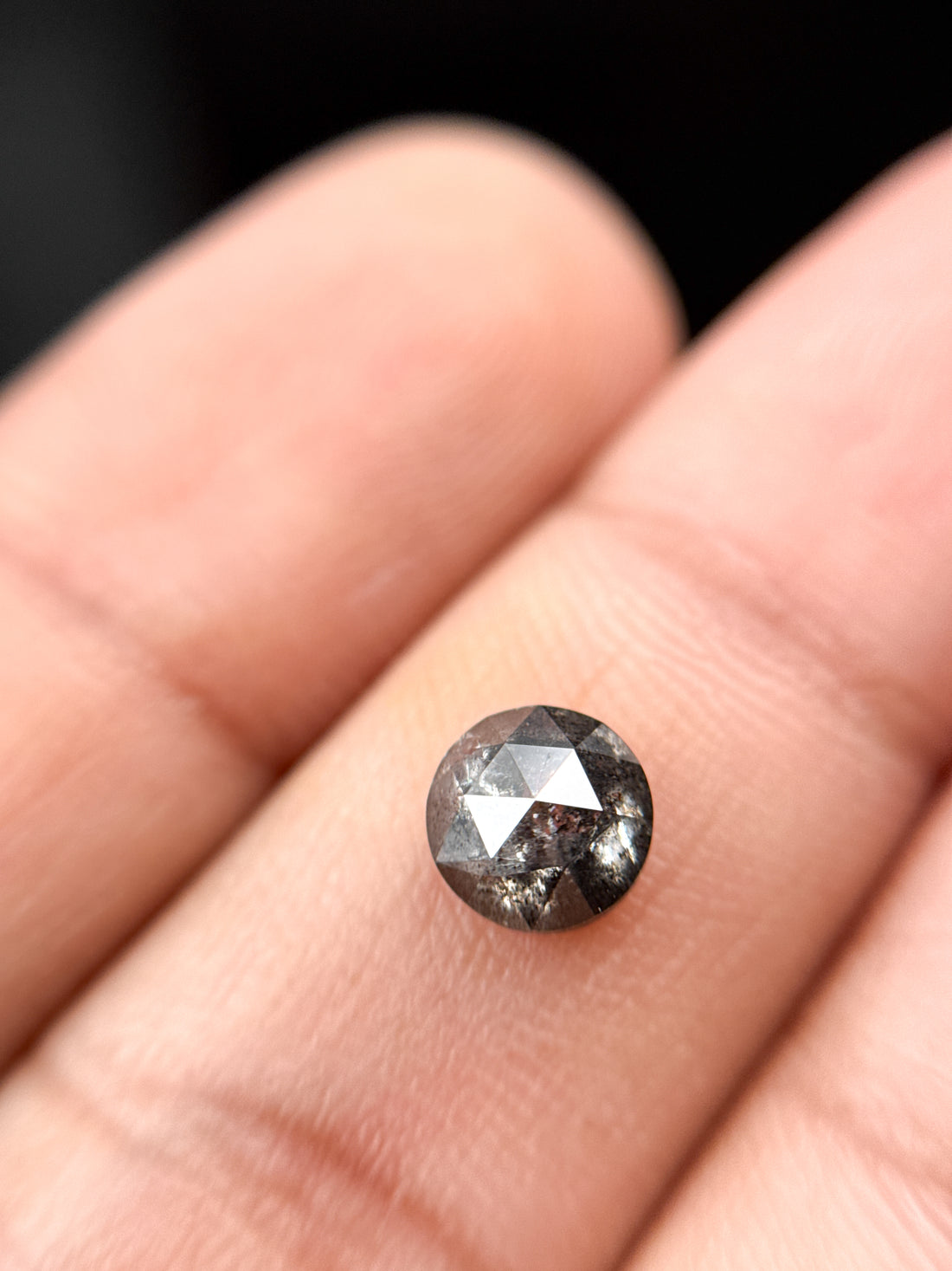 1.11 Ct Round Rose Cut Grey Natural Salt and Pepper Diamond