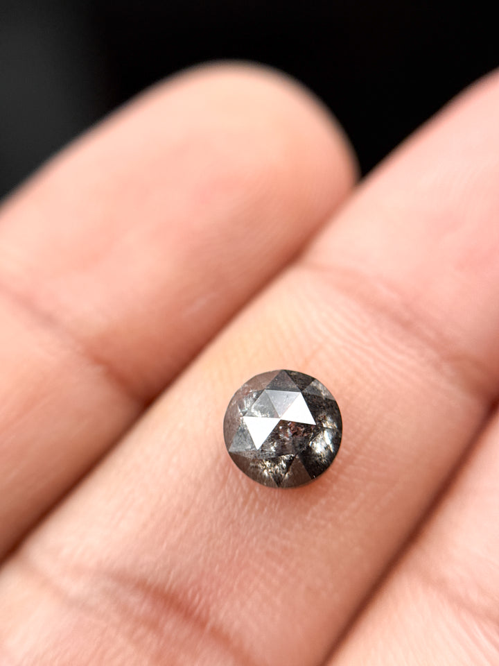 1.11 Ct Round Rose Cut Grey Natural Salt and Pepper Diamond