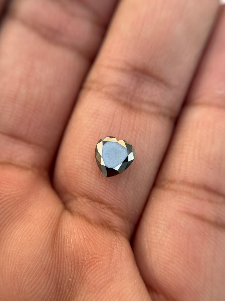0.78 Ct Heart Rose Cut Black Natural Salt and Pepper Diamond