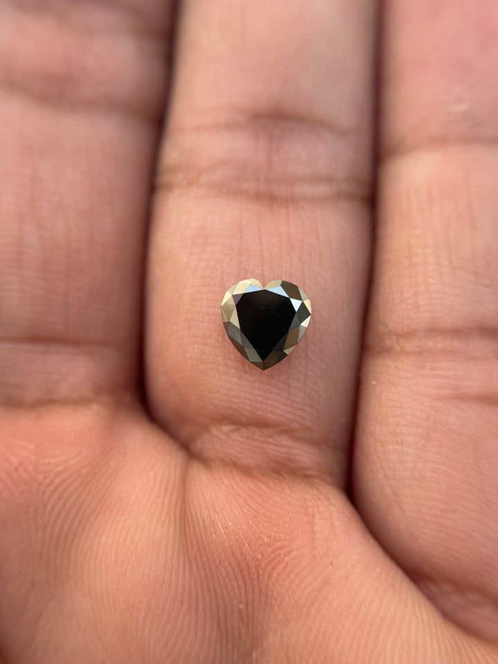 0.78 Ct Heart Rose Cut Black Natural Salt and Pepper Diamond