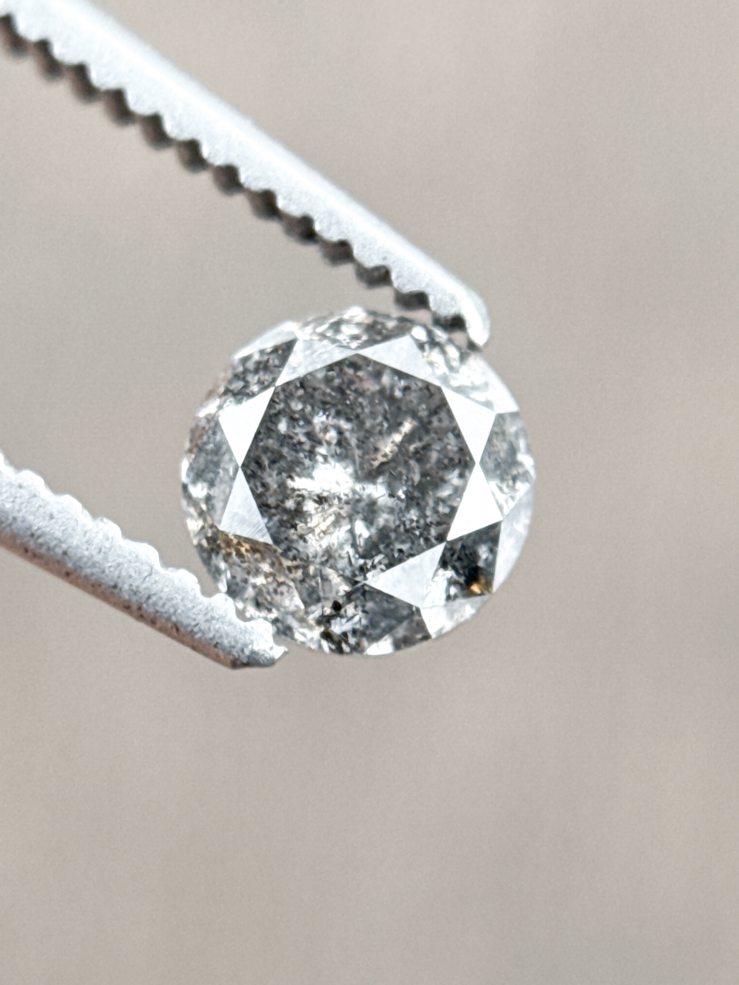 0.58 Ct Round Brilliant Cut Grey Natural Salt and Pepper Diamond